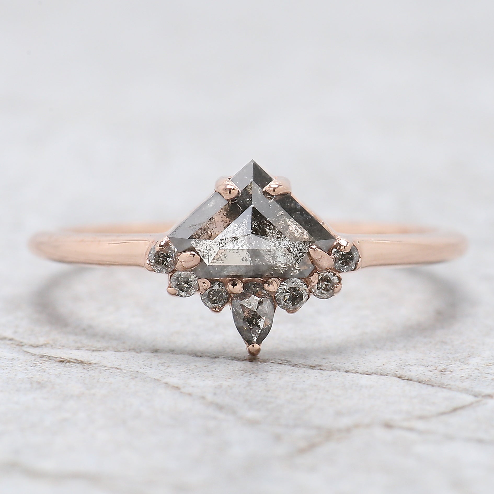 Shield Cut Salt And Pepper Diamond Ring 0.66 Ct 5.20 MM Shield Diamond Ring 14K Solid Rose Gold Silver Engagement Ring Gift For Her QN1177