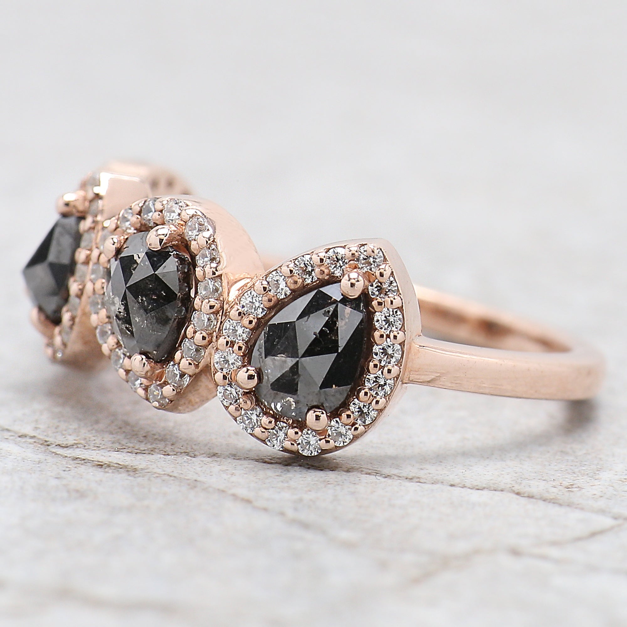 Pear Cut Black Color Diamond Ring 1.11 Ct 5.50 MM Pear Diamond Ring 14K Solid Rose Gold Silver Pear Engagement Ring Gift For Her QN1673