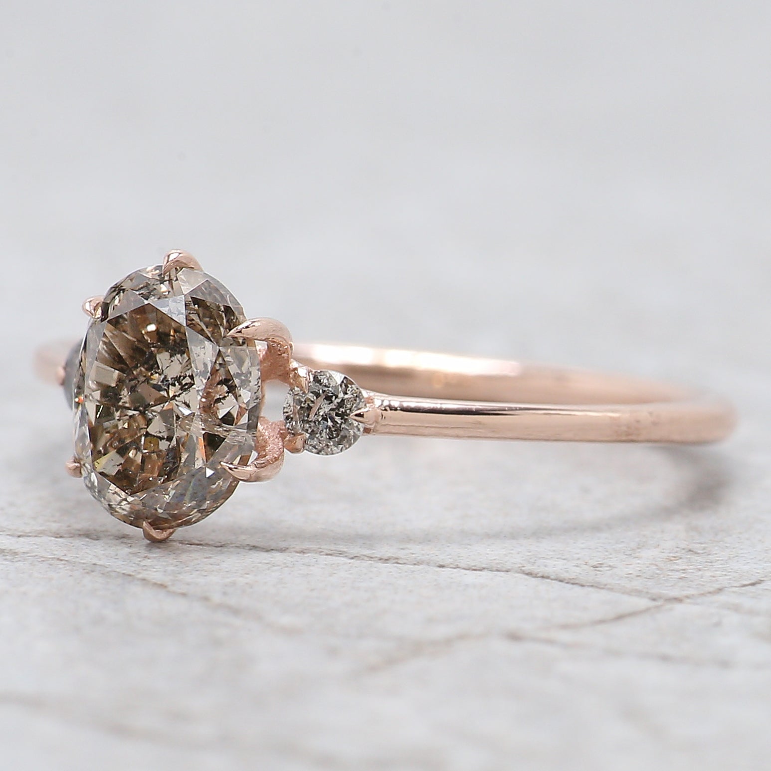 Oval Cut Salt And Pepper Diamond Ring 1.12 Ct 7.00 MM Oval Diamond Ring 14K Solid Rose Gold Silver Oval Engagement Ring Gift For Her QL2607