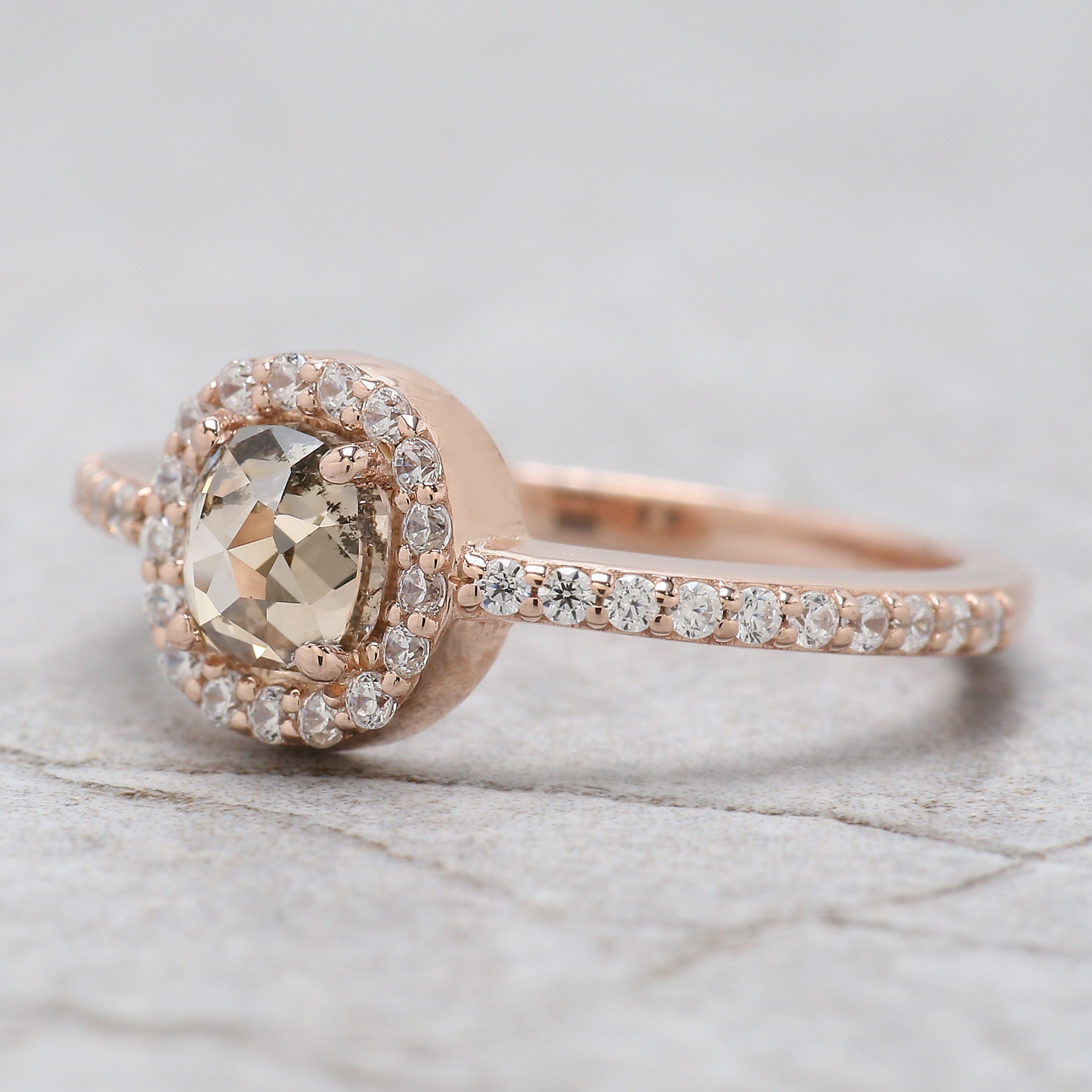 Cushion Cut Salt And Pepper Diamond Ring 0.76 Ct 5.20 MM Cushion Diamond Ring 14K Solid Rose Gold Silver Engagement Ring Gift For Her QN9868