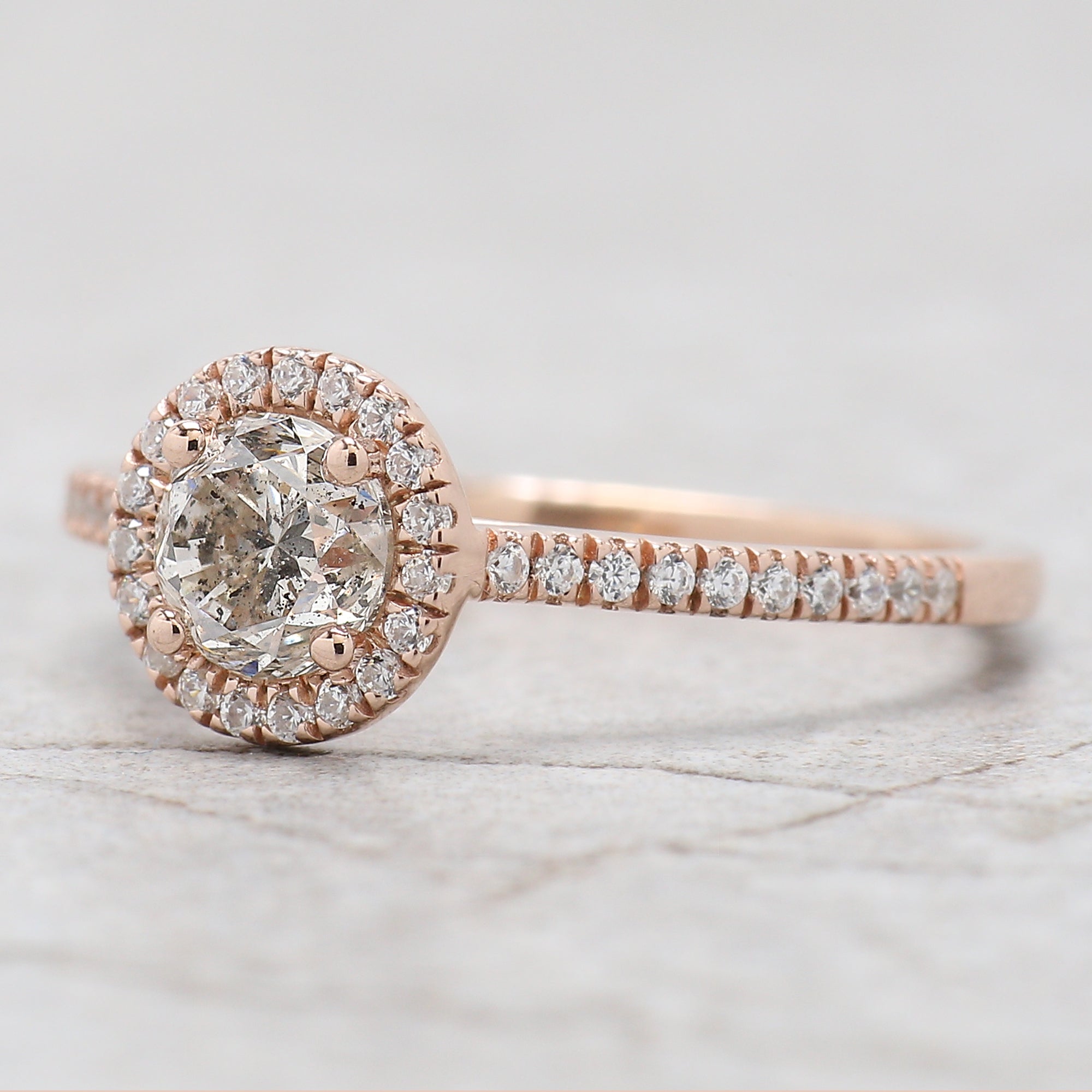 Round Cut Salt And Pepper Diamond Ring 0.67 Ct 5.16 MM Round Diamond Ring 14K Solid Rose Gold Silver Engagement Ring Gift For Her QL2654