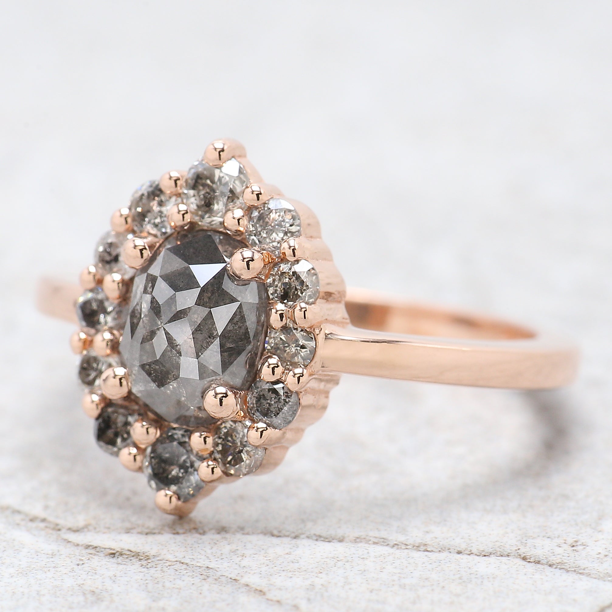 Oval Cut Salt And Pepper Diamond Ring 1.23 Ct 7.15 MM Oval Shape Diamond Ring 14K Solid Rose Gold Silver Engagement Ring Gift For Her QN9439