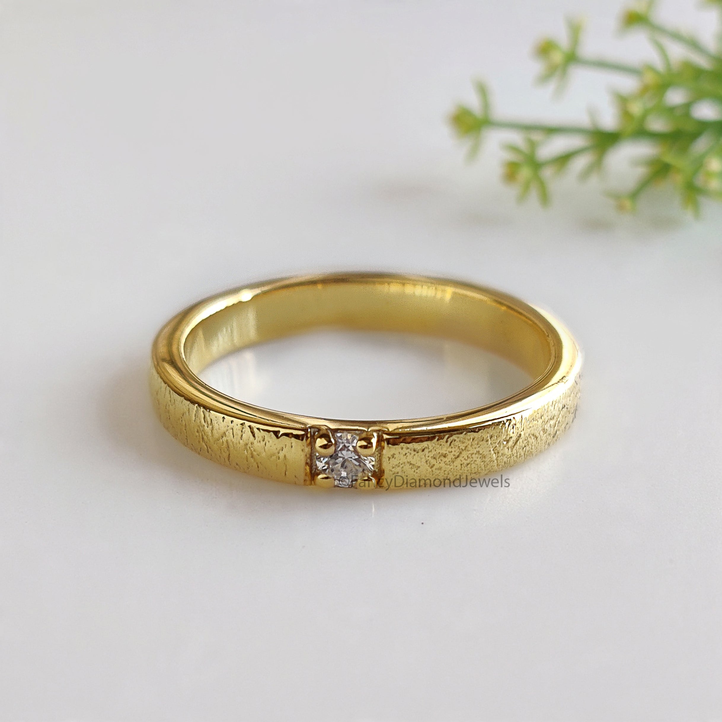 Hammered Natural White Diamond Wedding Band Silver Engagement Band Diamond Wedding Band Alternative Bridal Wedding Band Gift For Her FD517