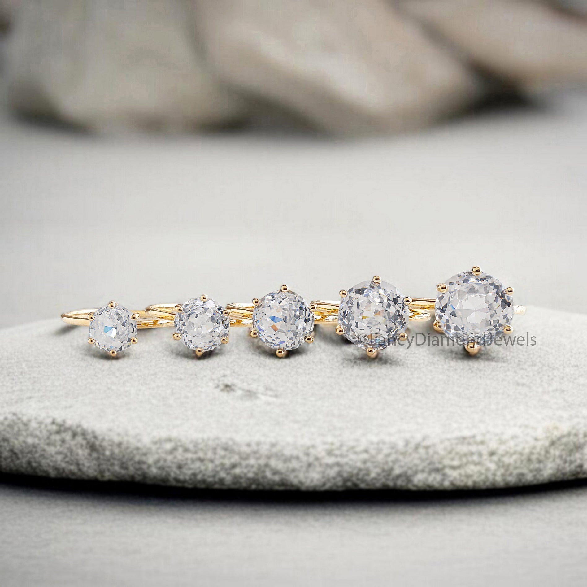 Round Portuguese Cut Diamond engagement ring 7 mm to 11 mm stone ring Simulant Diamond Solitaire Silver Promise ring Gift for her FD523