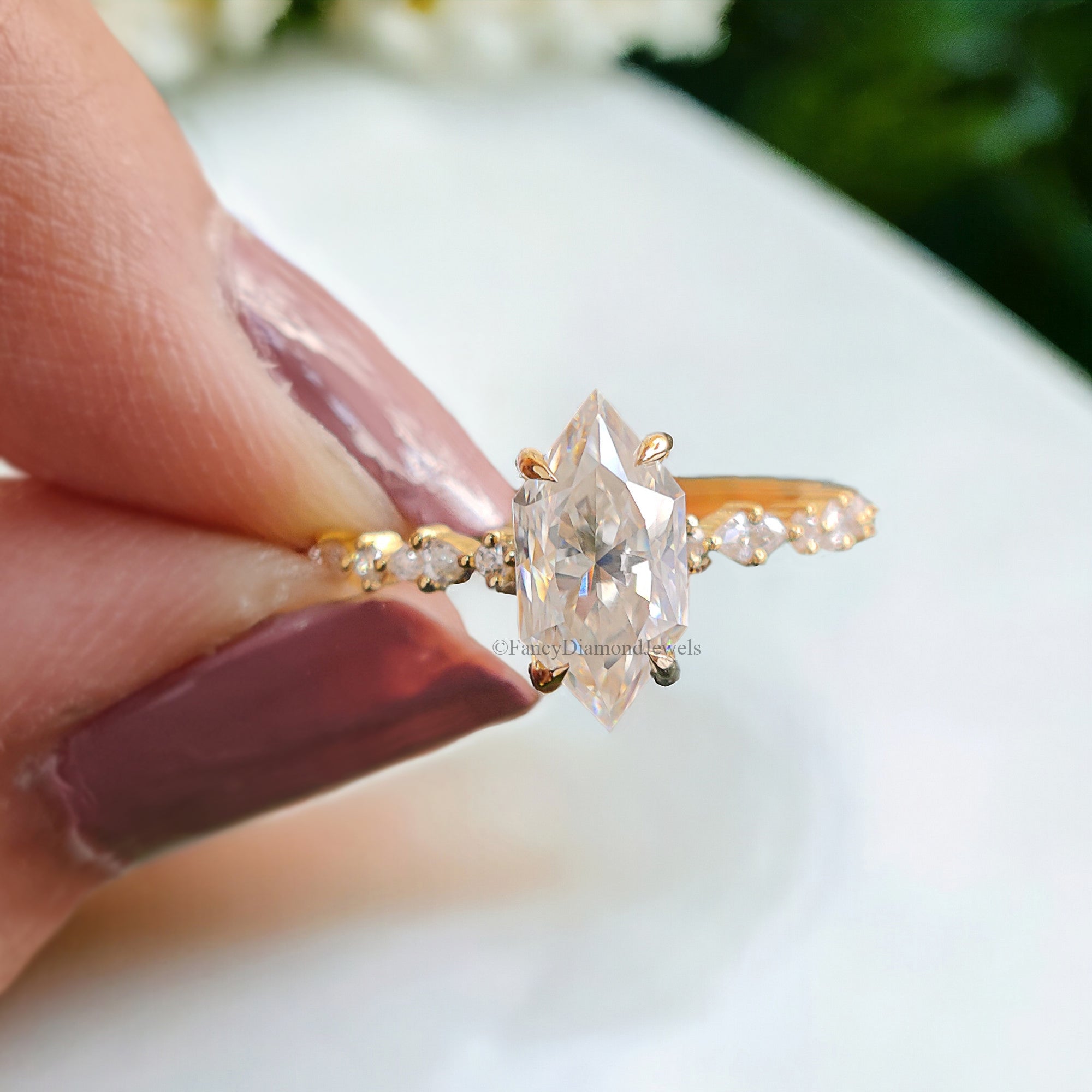 Hidden Halo Bridal Ring Dutch Marquise Cut Moissanite Engagement Ring Marquise Moissanite Wedding Ring Half Eternity Anniversary Ring FD142