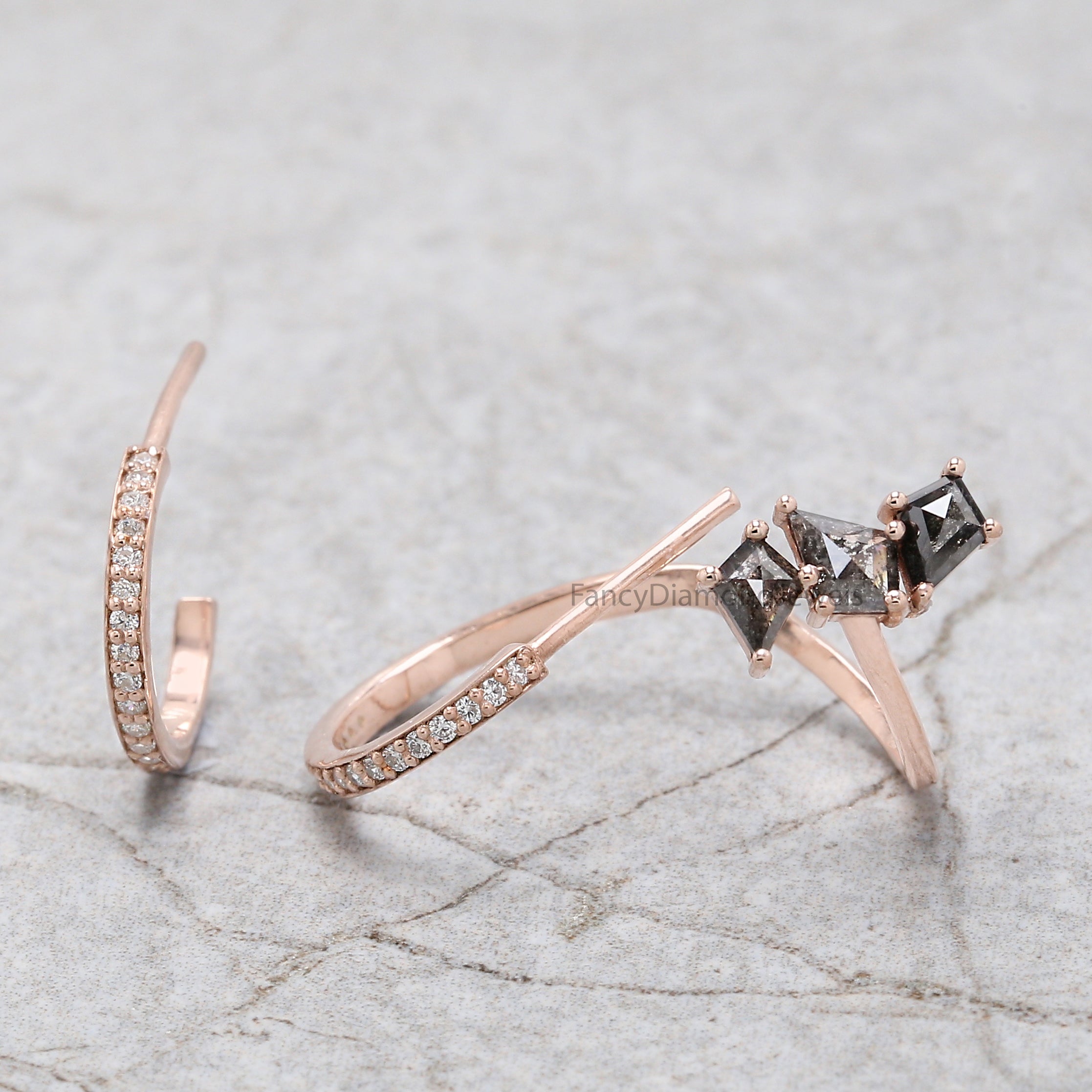 Kite salt and pepper Diamond Earring, Salt and pepper Kite Diamond Engagement Earring, Kite Diamond Earring, Kite Shape Earring/Cuff KD1225