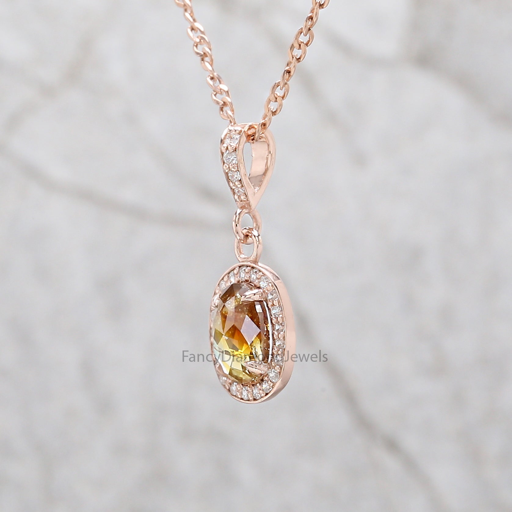 Oval Shape Yellow Color Diamond Pendant 0.91 Ct 7.05 MM Oval Cut Diamond Pendant 14K Solid Rose Gold Silver Engagement Oval Pendant QN1052