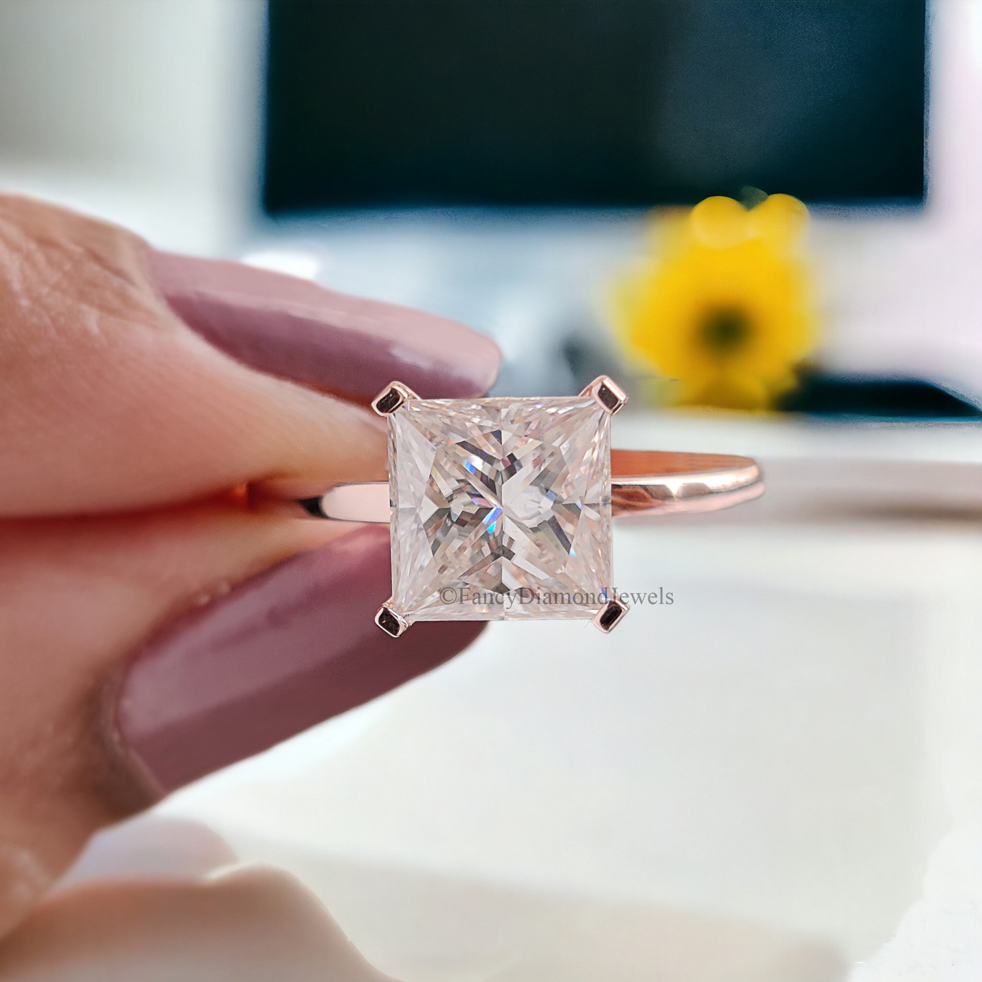 Princess Moissanite Bridesmaid Ring Near Colorless Moissanite Engagement Ring Solitaire Anniversary Ring 14K Solid Gold Proposal Ring FD174