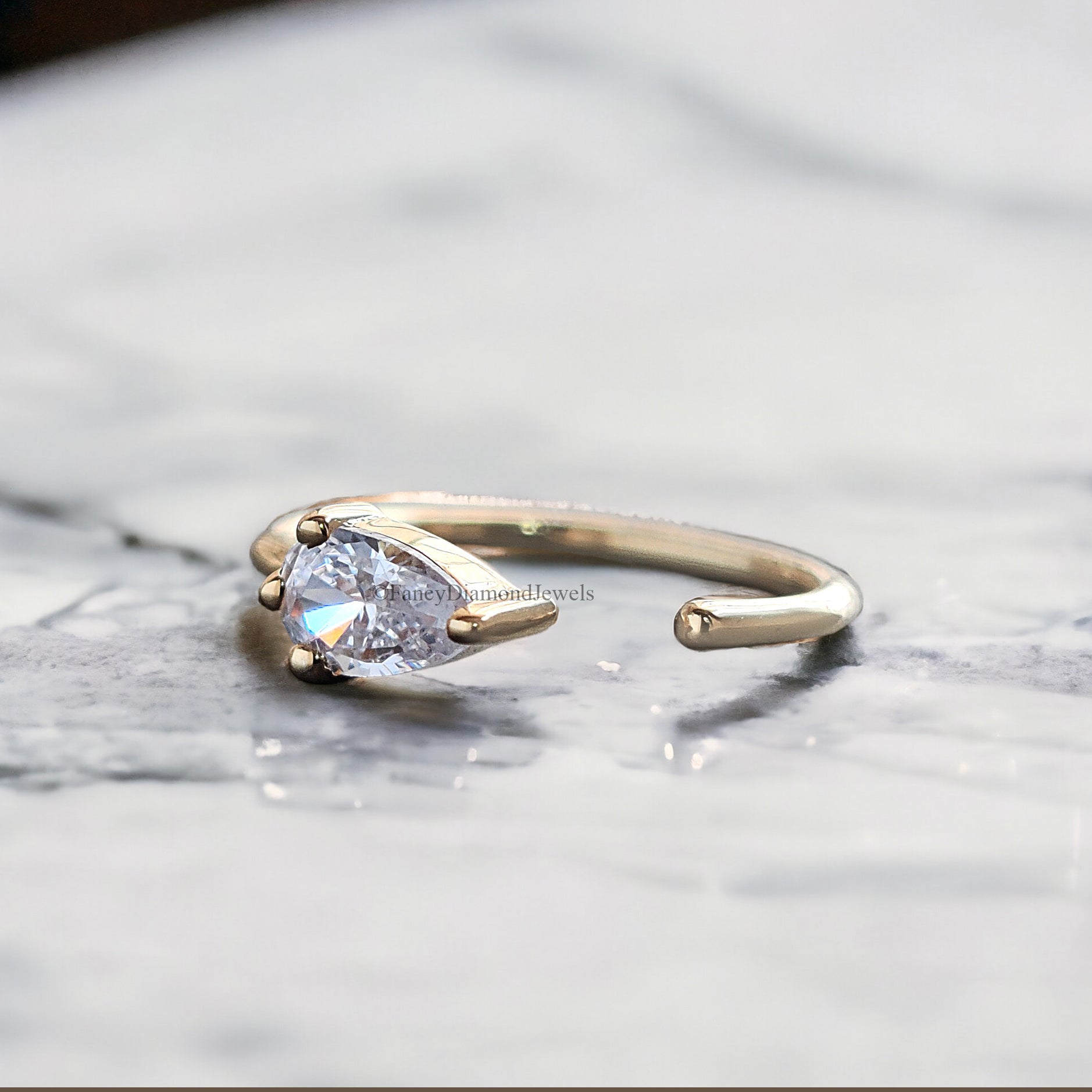 Tiny Solid Gold Pear Open Hoop Earrings Yellow Gold Pear Moissanite Diamond Mini Hoop Dewdrop Hoop Earring Minimalist Jewelry FD43