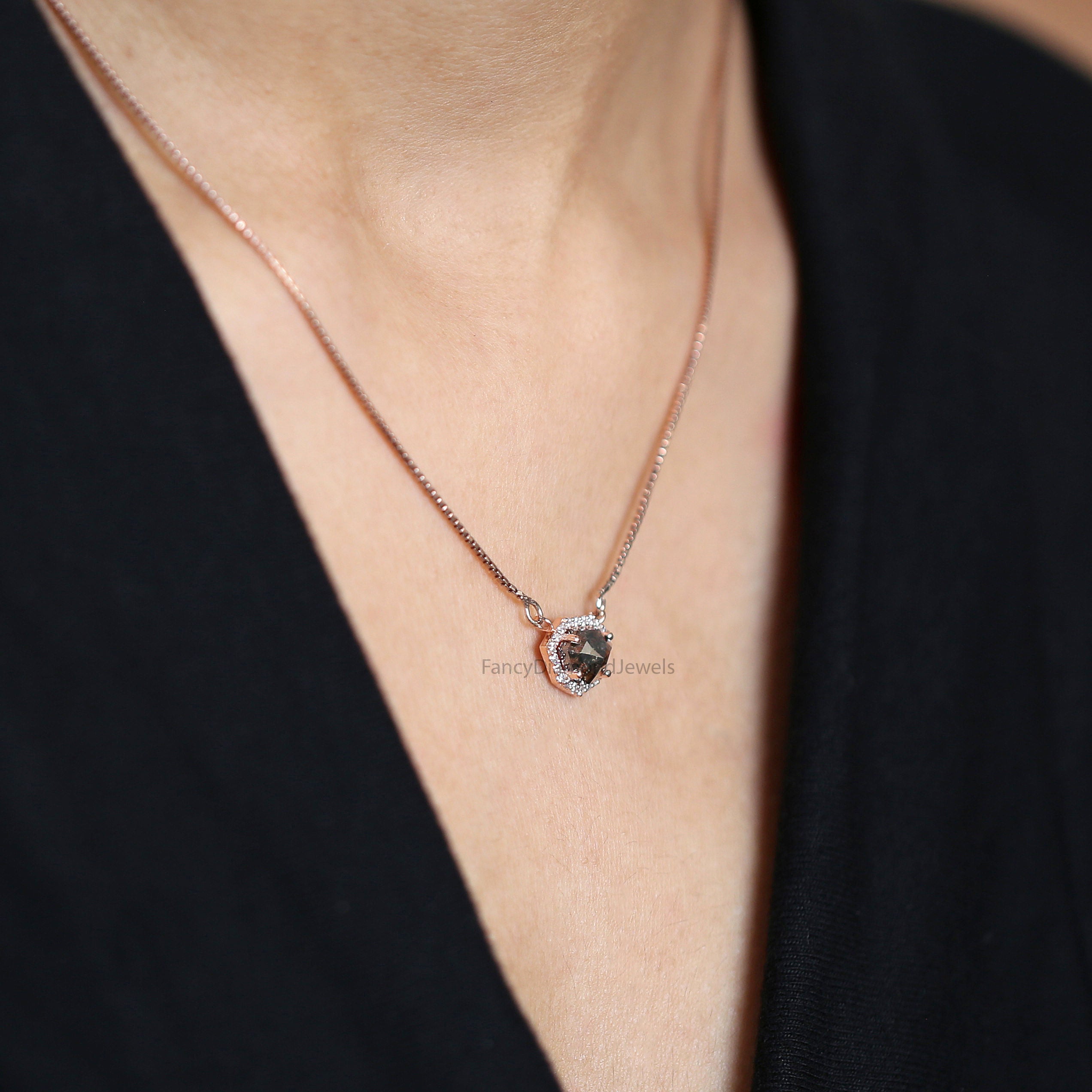 Shield Salt And Pepper Diamond Pendant, Unique Diamond Pendant, Salt And Pepper Diamond Pendant, Dangling Diamond Pendant, KD719