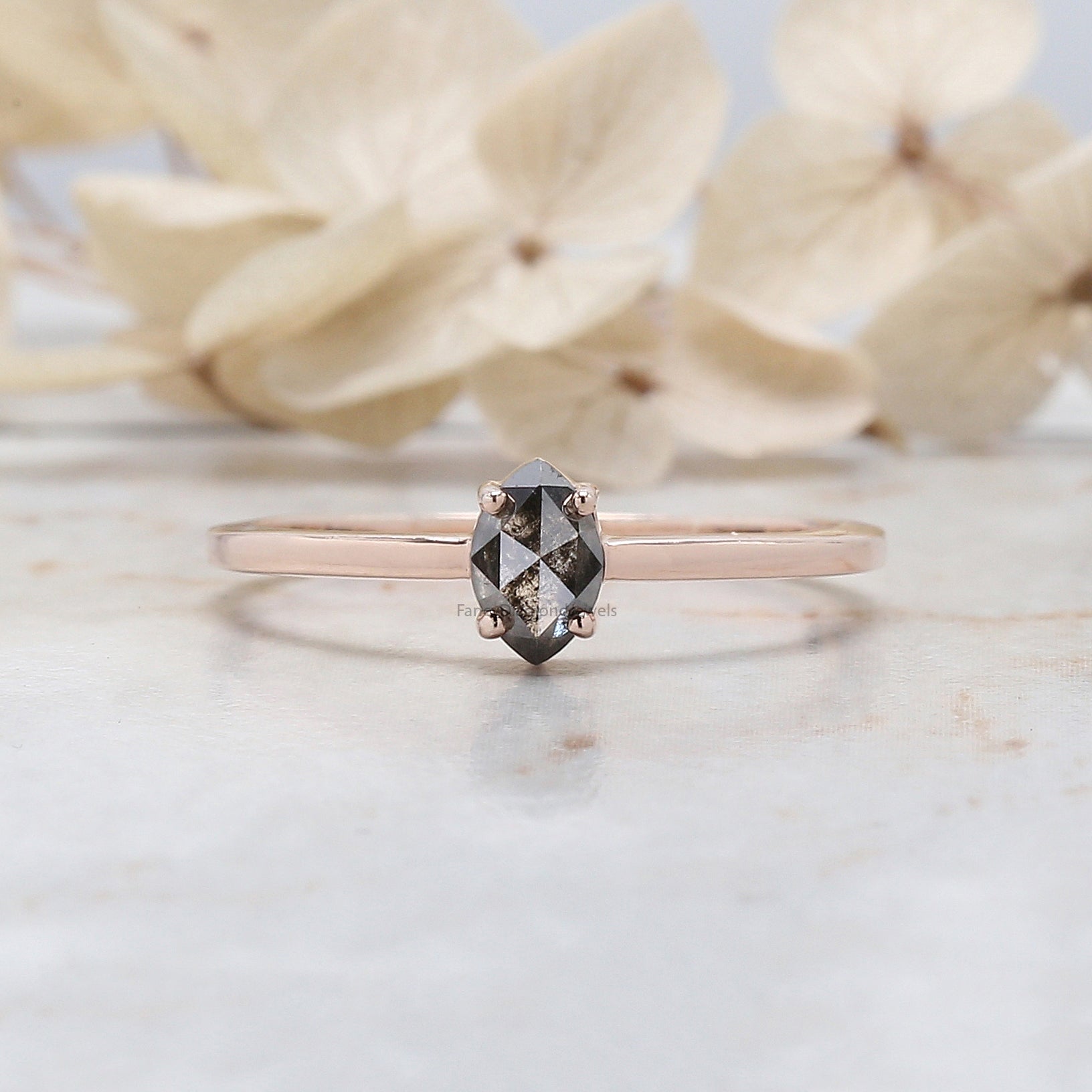 Marquise Salt And Pepper Diamond Ring, Salt And Pepper Marquise Diamond Engagement Ring, Marquise Cut Ring, Marquise Bridal Ring Set, KD1130