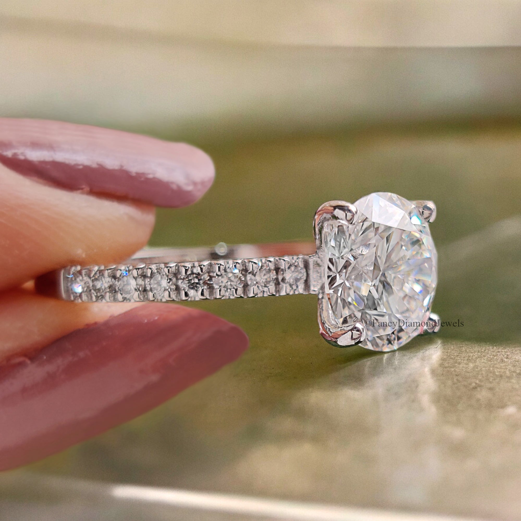 Round Lab Grown Engagement Ring 1.60 CT Round Cut Moissanite Ring Round Prong Wedding Ring For Women Promise Ring Gift For Her Ring FD193