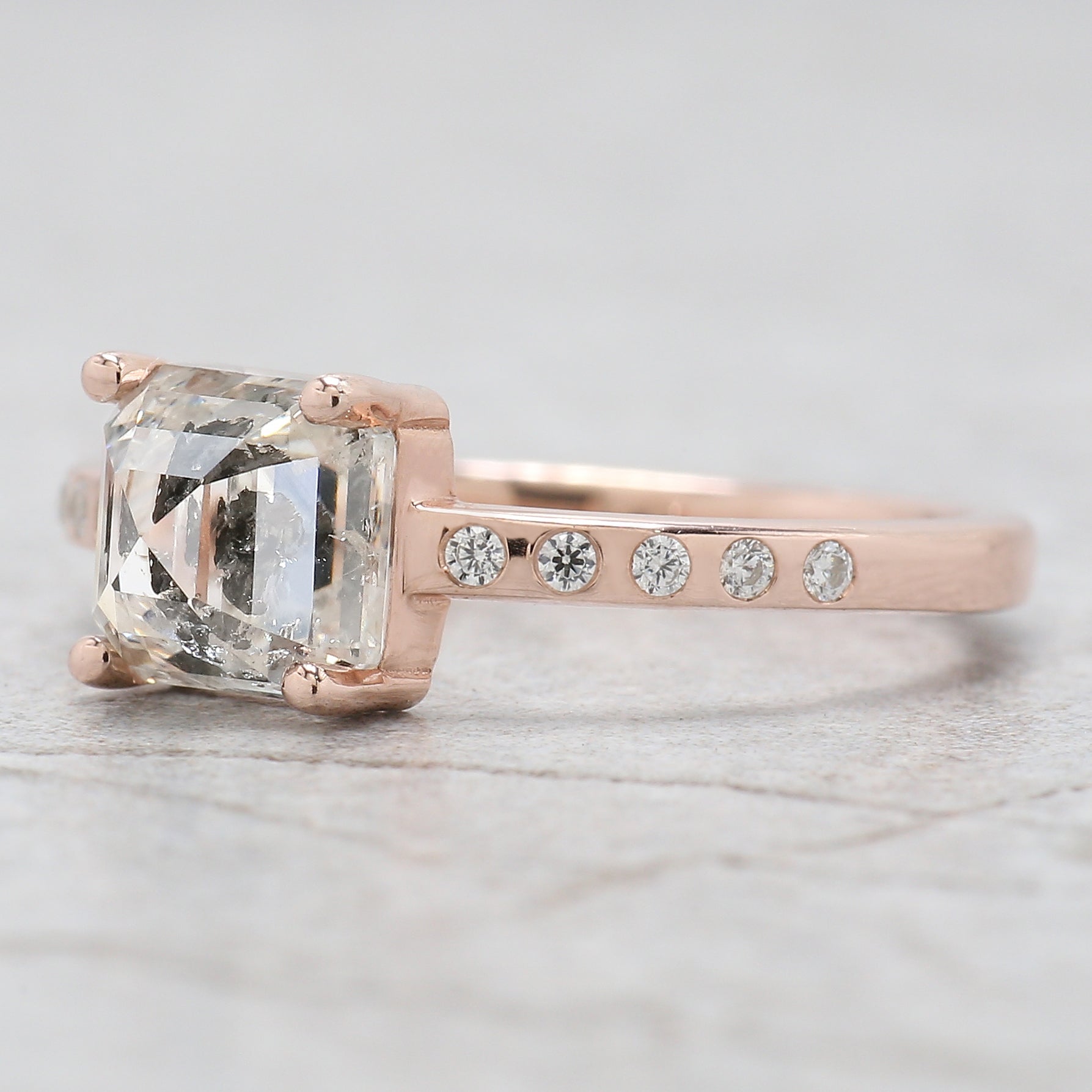 Radiant Cut Salt And Pepper Diamond Ring 2.08 Ct 6.33 MM Radiant Diamond Ring 14K Solid Rose Gold Silver Engagement Ring Gift For Her QL2656