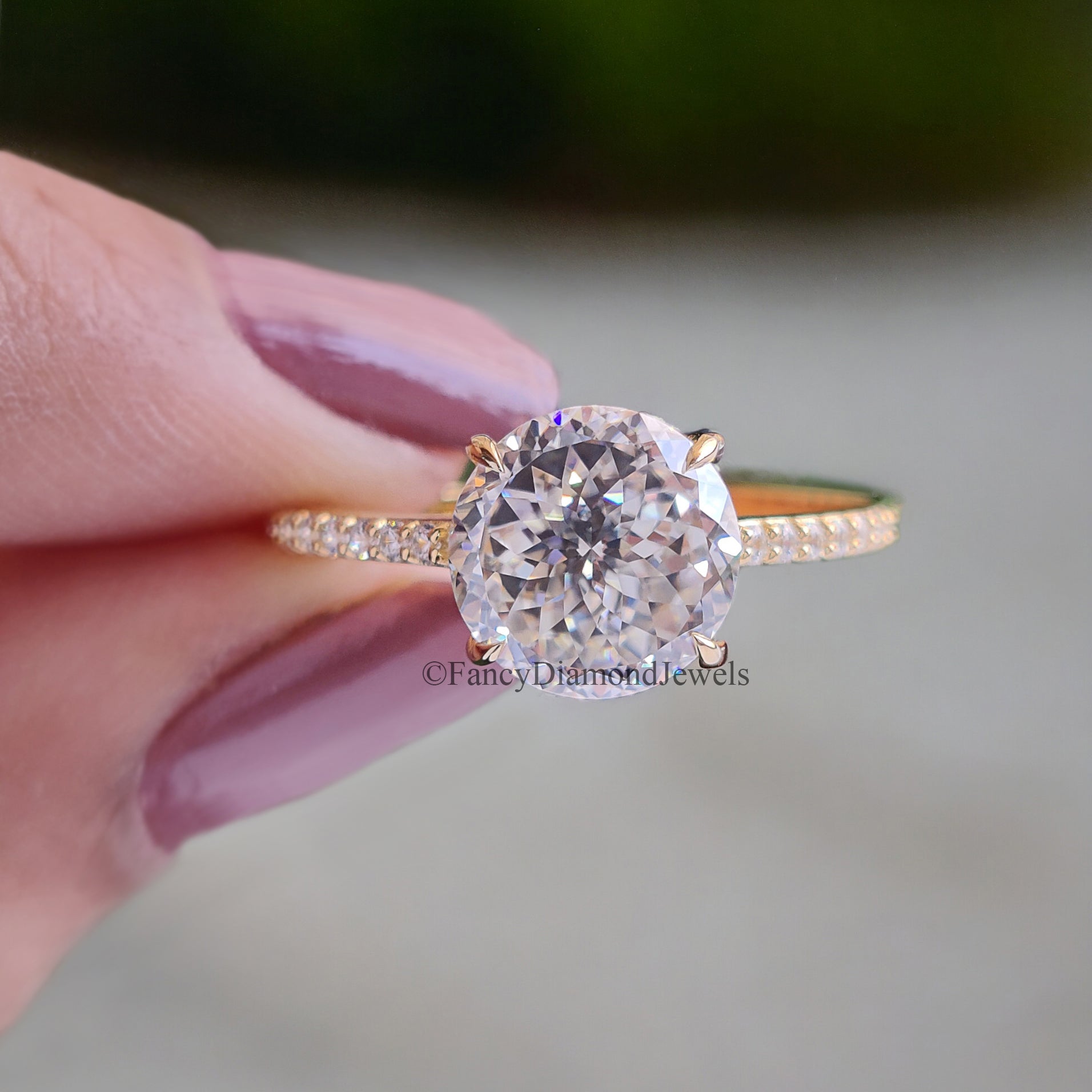 Beautiful Clear 2.15 TW Portuguese Cut Colorless Moissanite Engagement Ring Fiery Moissanite 14K Yellow Gold Wedding Ring Bridal Ring FD69