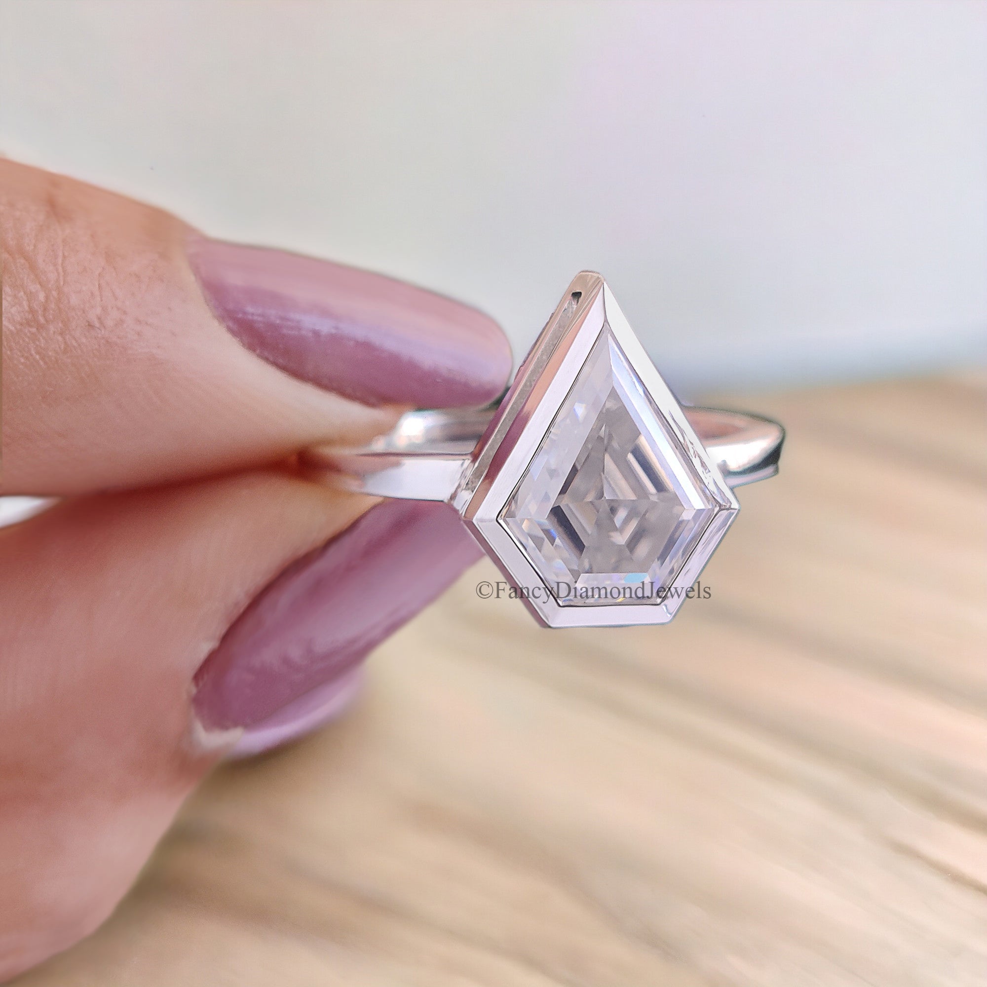 2.30 CT Shield Shape Moissanite Engagement Ring Colorless Moissanite Ring Bezel Set Wedding Ring Unique Moissanite Ring Gift for Her FD47