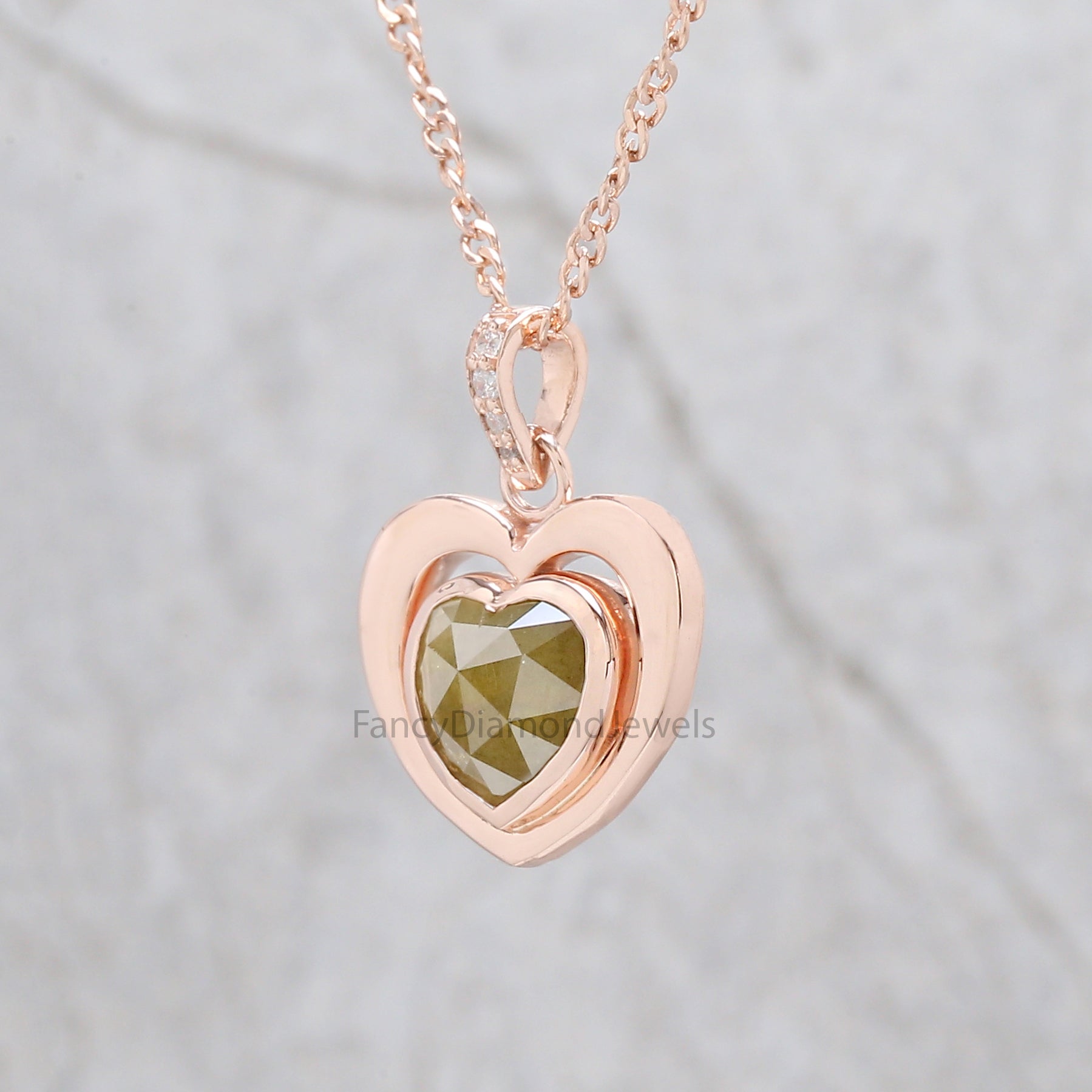 Heart Yellow Color Diamond Pendant, Unique Diamond Pendant, Heart Diamond Pendant, Yellow Diamond Pendant, Dangling Diamond Pendant, KDN8709