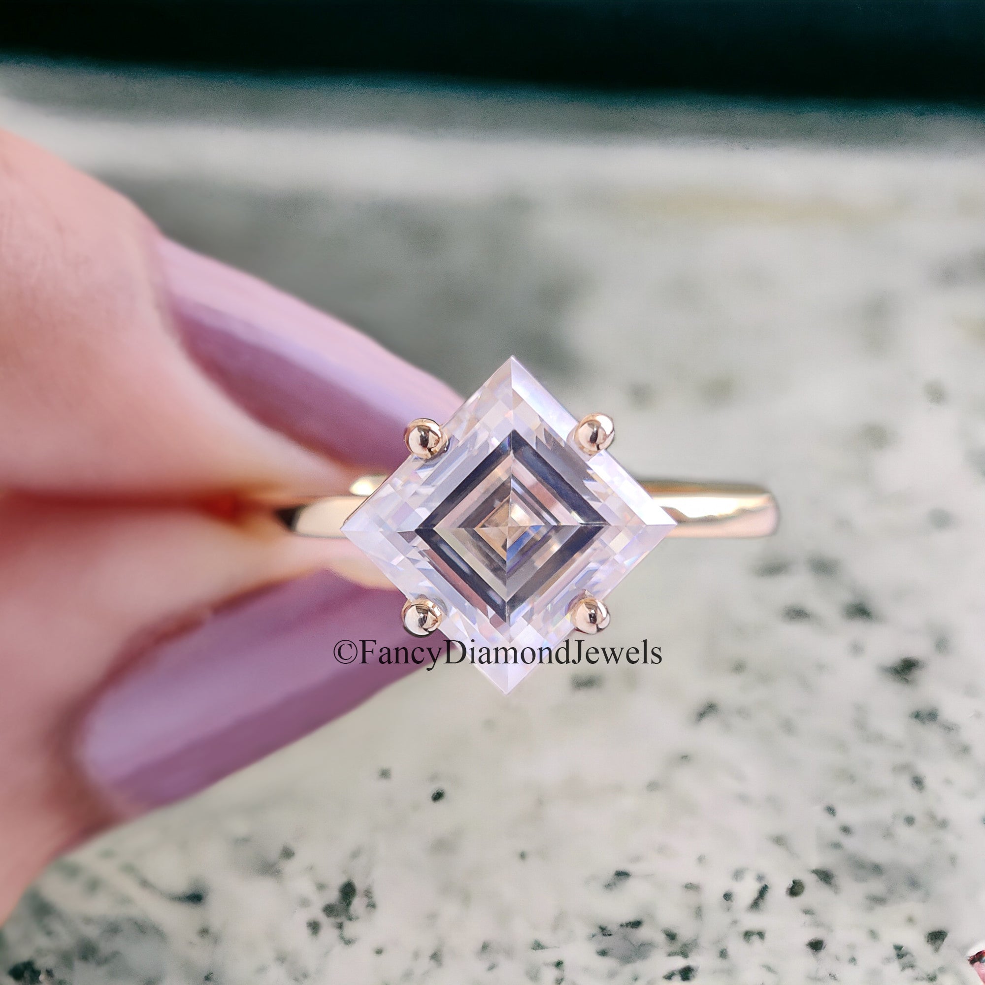 Kite 2.10 CT Lozenge Cut Near Colorless Moissanite Ring Prong Set Solitaire Engagement Ring Unique Wedding Ring Anniversary Gift FD99