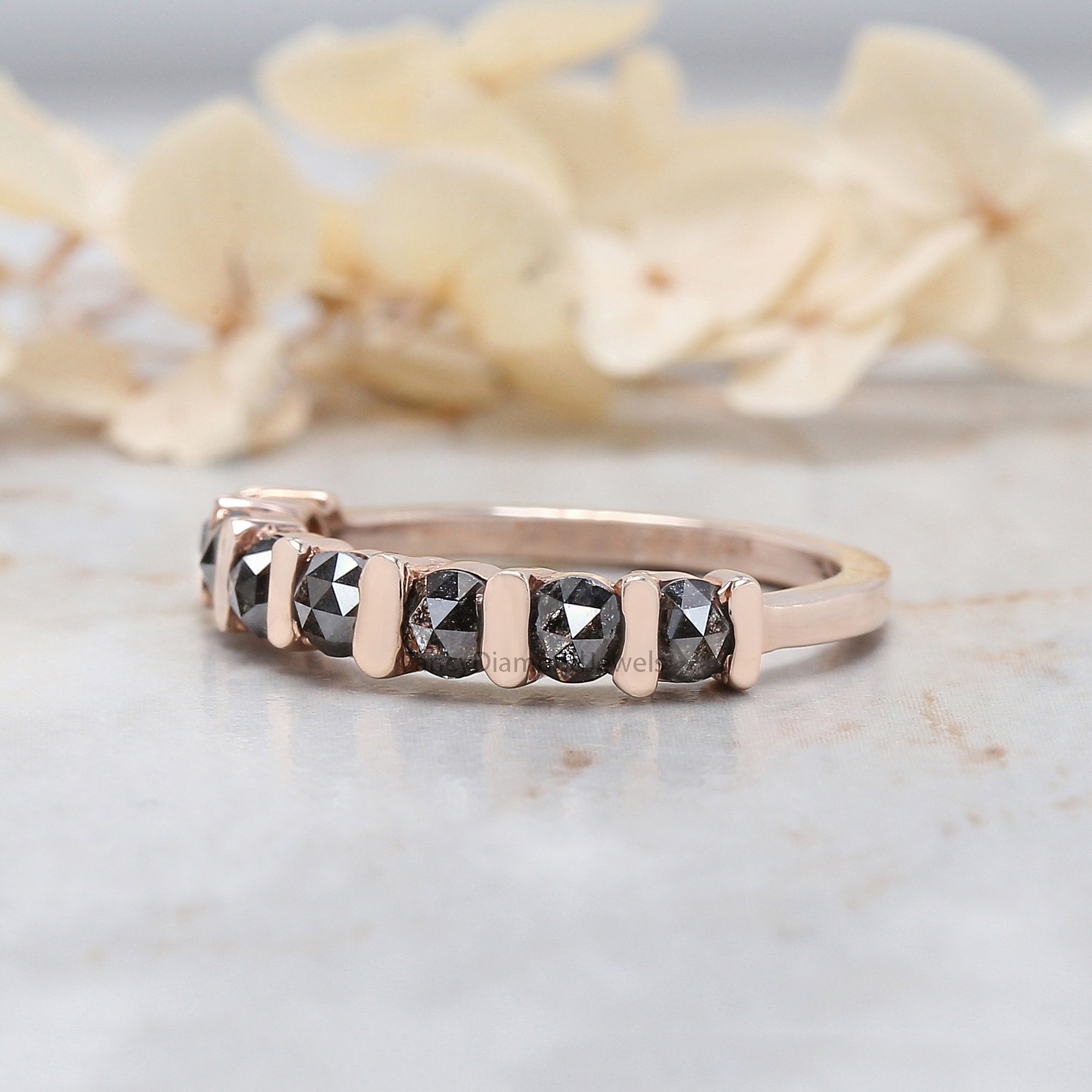 Round Rose Cut Salt And Pepper Diamond Ring 1.12 Ct 3.30 MM Round Diamond Ring 14K Rose Gold Silver Engagement Ring Gift For Her KD1222