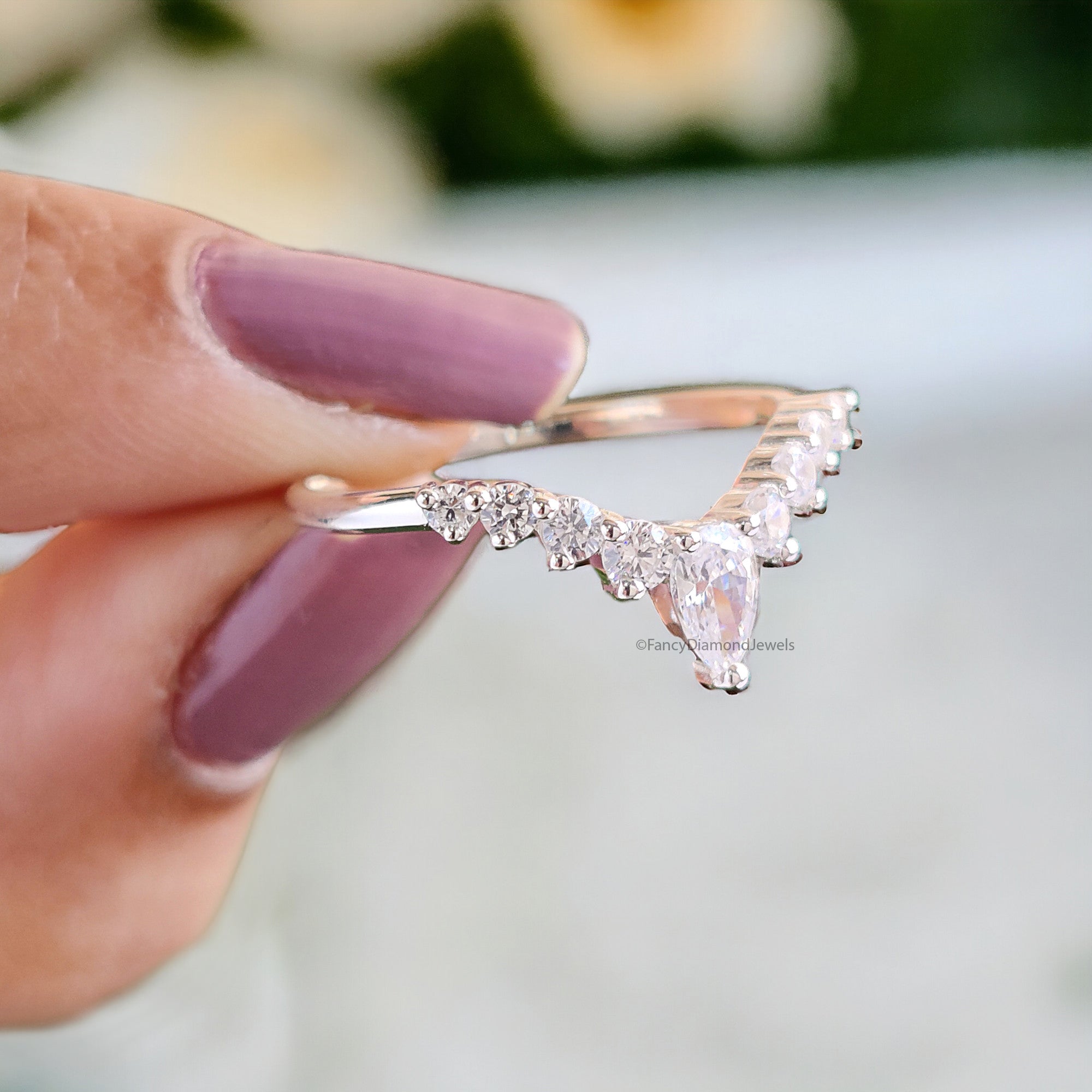 0.23 CT Pear Cut Moissanite with side Round Brilliant Cut Moissanite Diamond Tiara Wedding Band Anniversary Gift for Her Bridal Band FD36