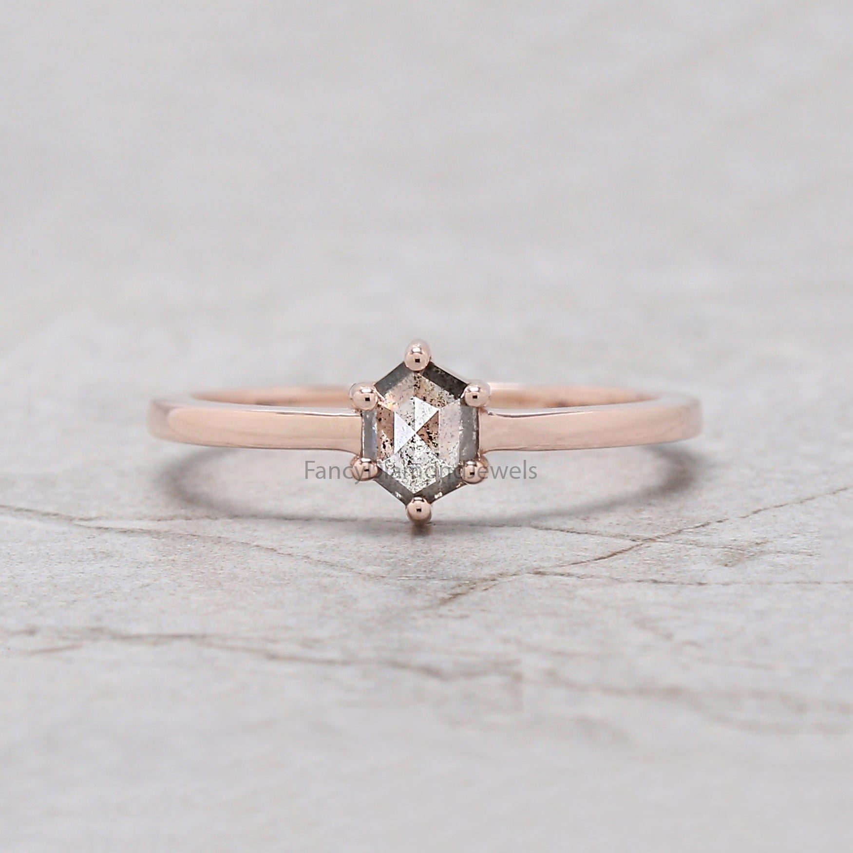 Hexagon salt and pepper Diamond Ring, Salt and pepper Hexagon Diamond Engagement Ring, Hexagon Diamond Ring, Hexagon Bridal Ring Set, KD1143