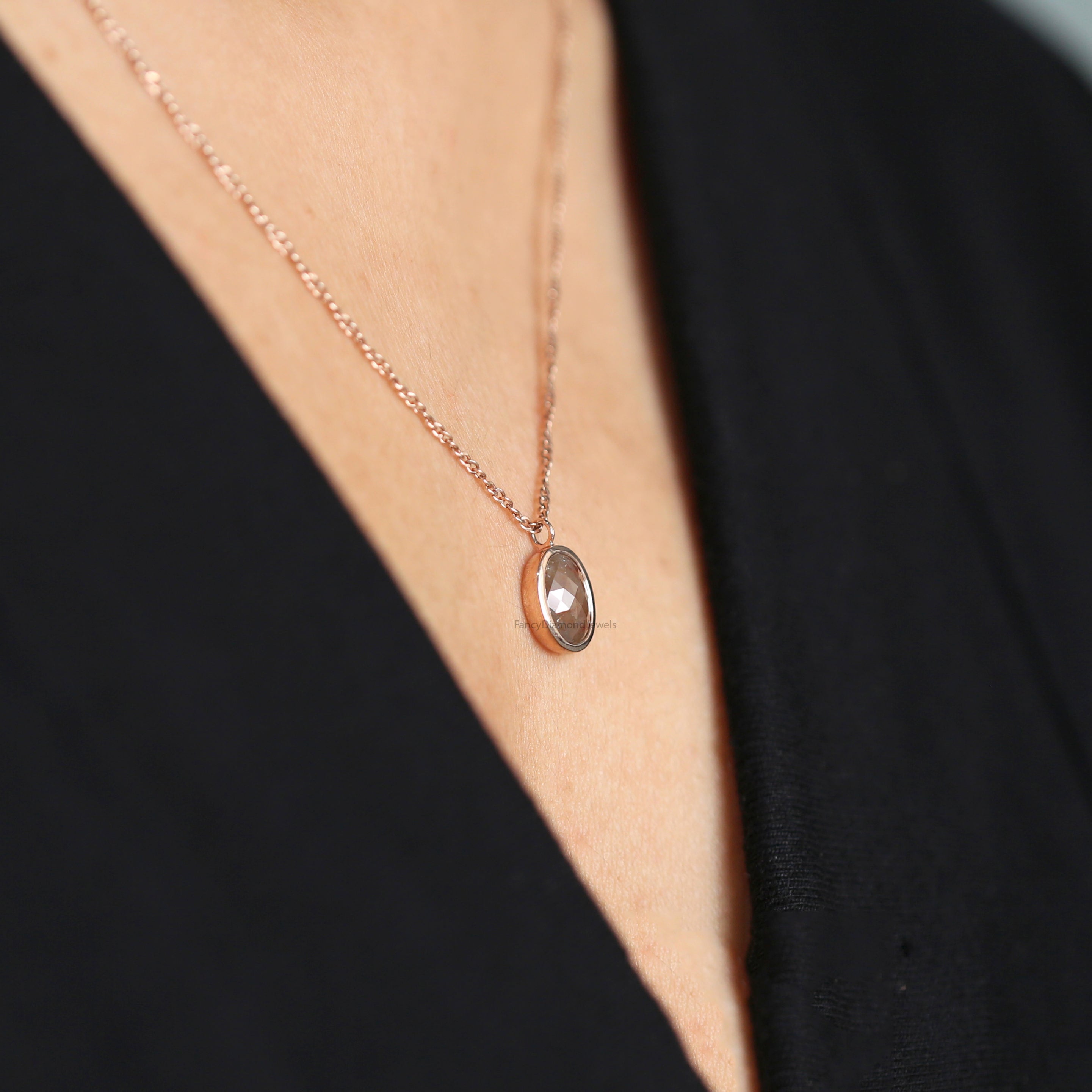 Oval Brown Color Diamond Pendant, Unique Diamond Pendant, Brown Diamond Pendant, Brown Oval Shape Pendant, Dangling Diamond Pendant, KDL7876