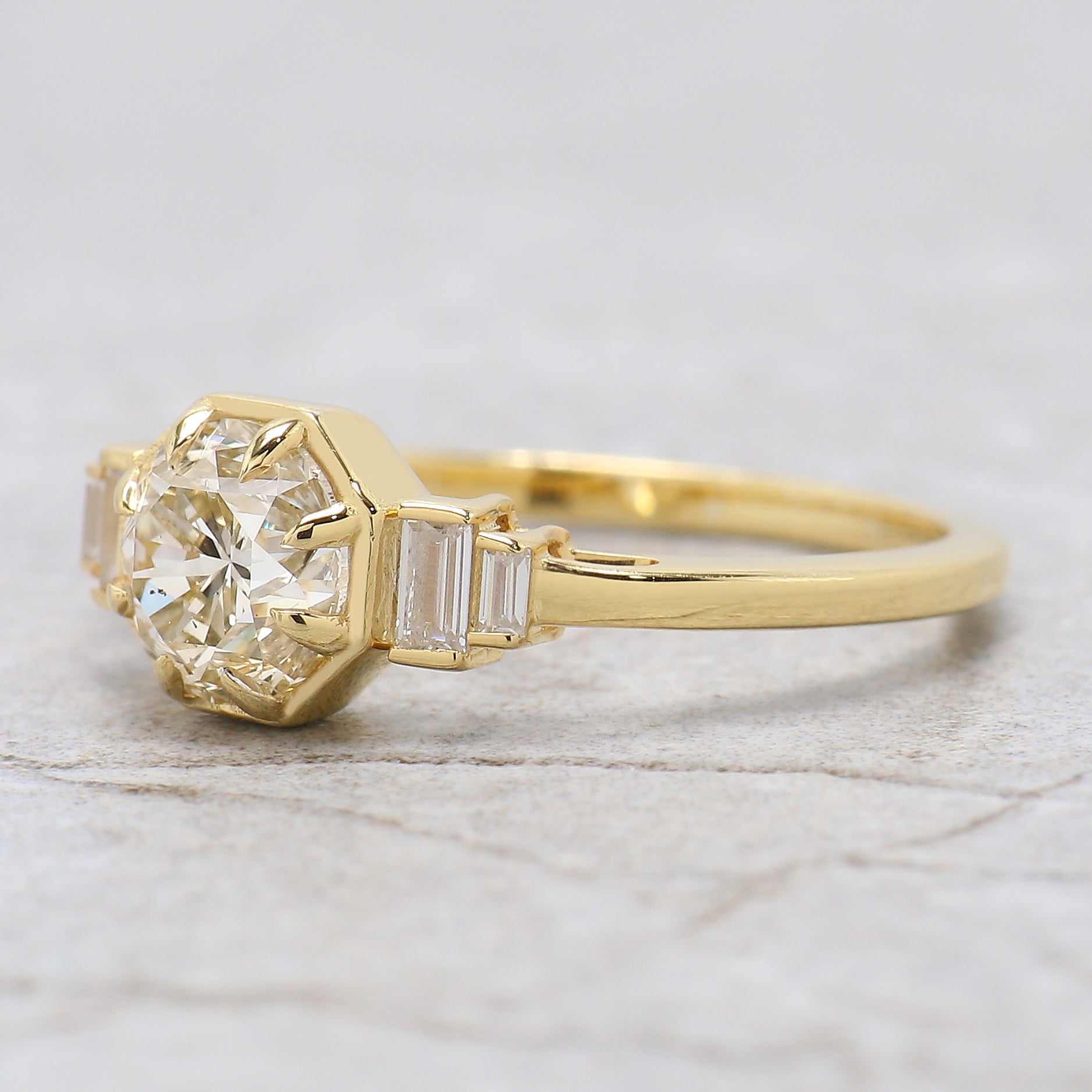 Round White-J Color Diamond Ring 1.04 Ct 6.14 MM Round Shape Diamond Wedding Ring Baguette Diamond Ring Engagement Ring Gift For Her KDL2618