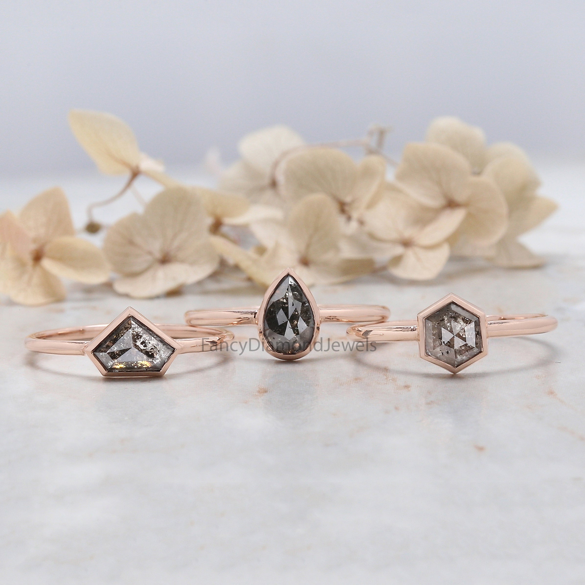 Mix Shape Salt And Pepper Diamond Ring 1.73 Ct 7.15 MM Mix Shape Diamond Ring 14K Solid Rose Gold Silver Engagement Ring Gift For Her QL1063