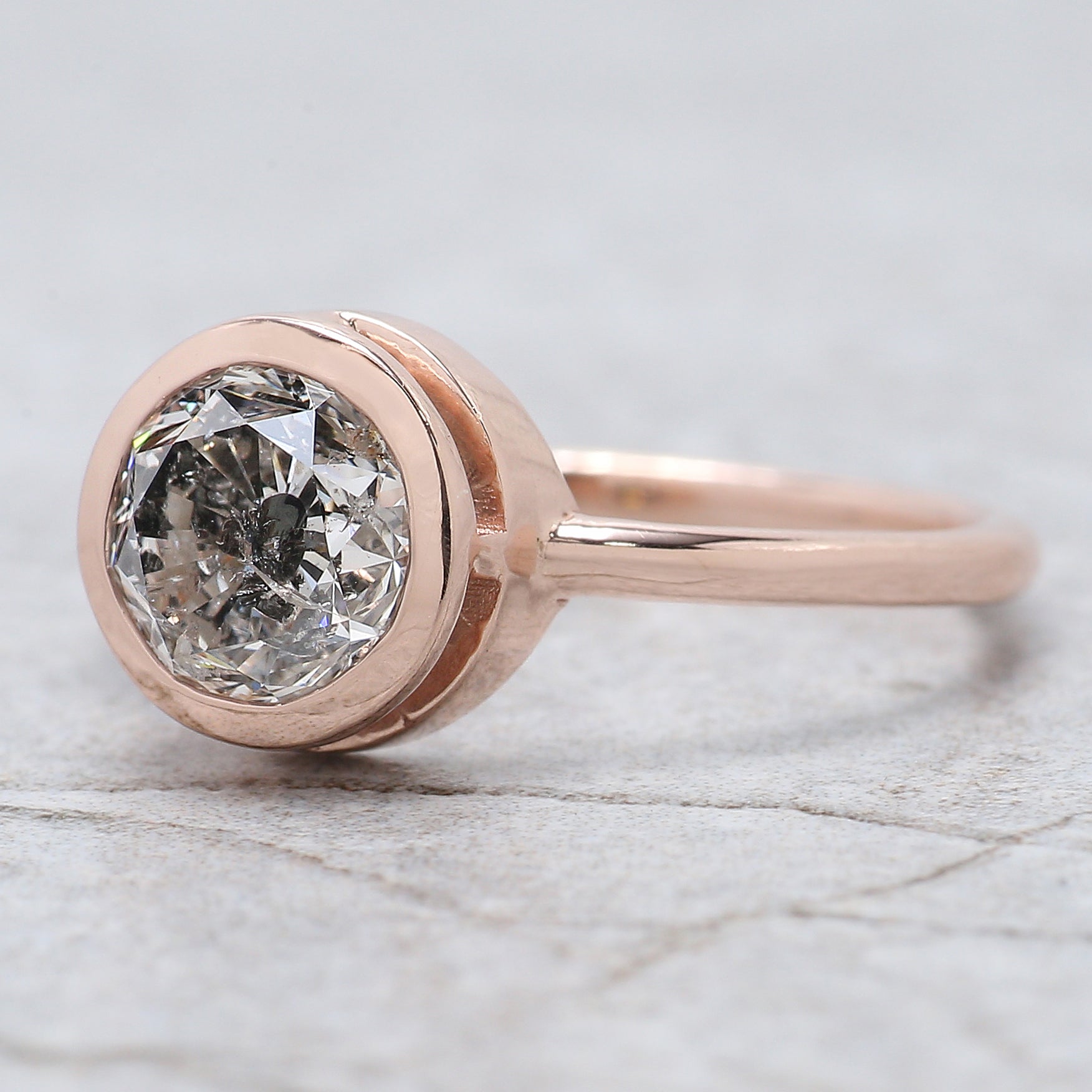 Round Cut Salt And Pepper Diamond Ring 1.55 Ct 7.05 MM Round Diamond Ring 14K Solid Rose Gold Silver Engagement Ring Gift For Her QL2650