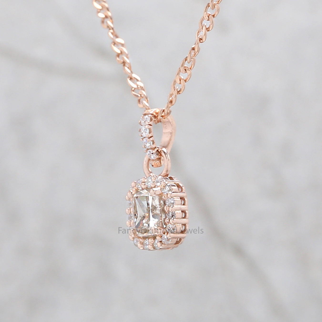 Cushion Cut Grey Color Diamond Pendant 0.36 Ct 4.60 MM Cushion Diamond Pendant 14K Rose Gold Silver Engagement Pendant Gift For Her QN8711