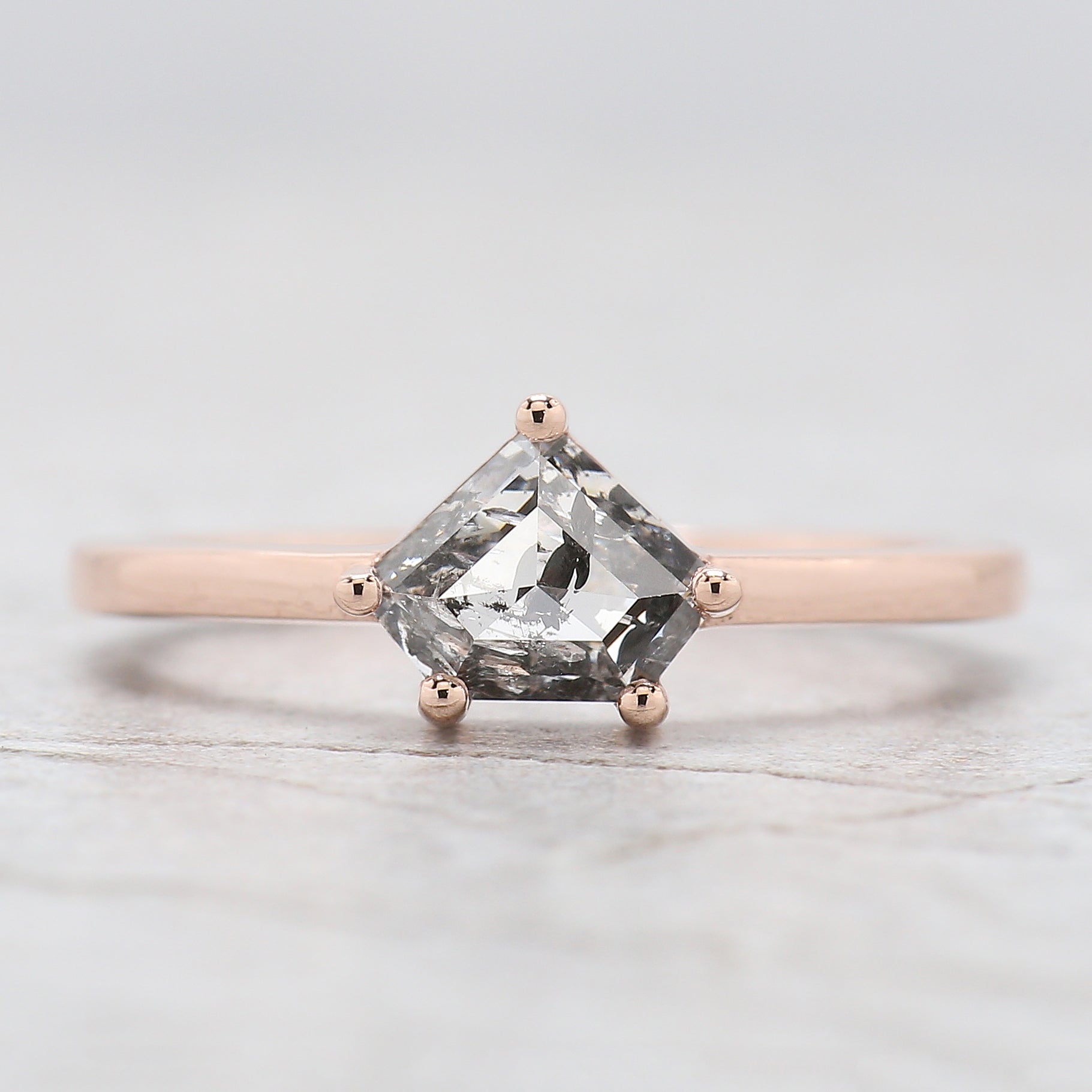 Shield Cut Salt And Pepper Diamond Ring 1.05 Ct 5.88 MM Shield Diamond Ring 14K Solid Rose Gold Silver Engagement Ring Gift For Her QL2673