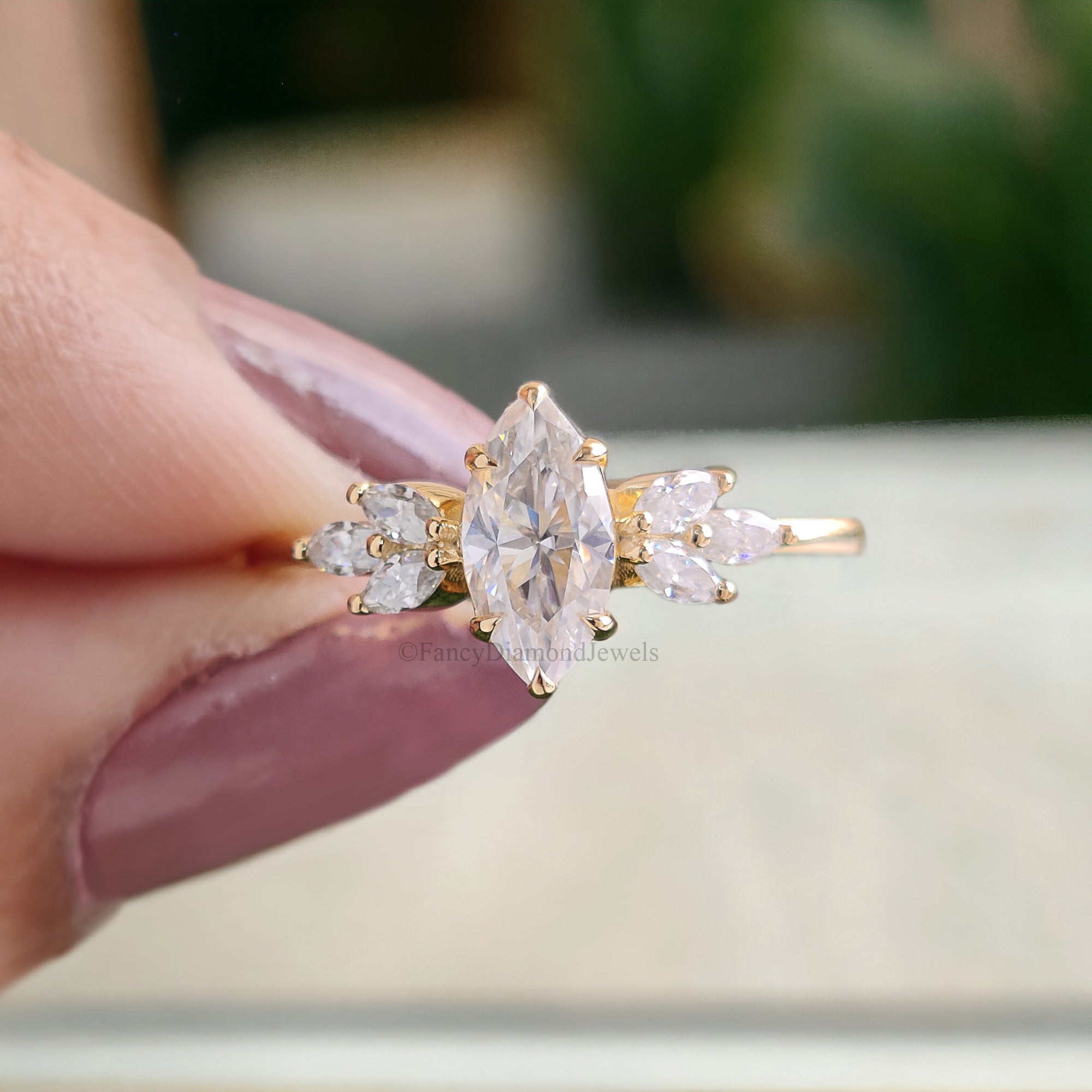 3PCS Marquise Moissanite Engagement Ring Set Unique Cluster Engagement Ring Yellow Gold Vintage Swist Ring Bridal Anniversary Ring FD122