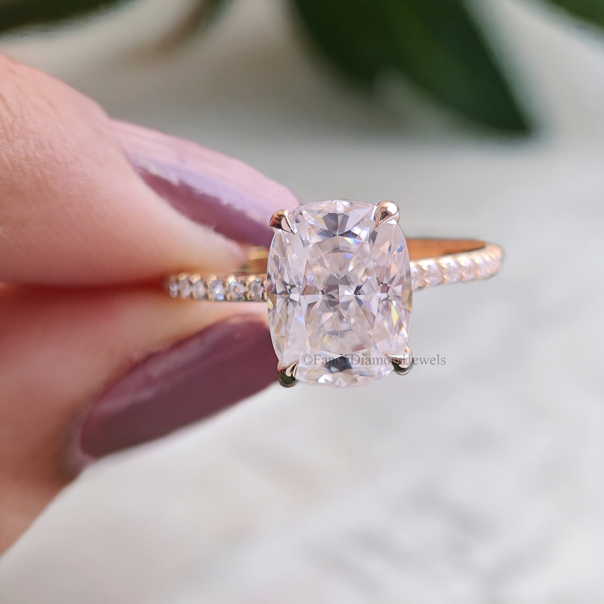 2.30 CT Cushion Ice Crushed Colorless Moissanite Engagement Ring Hidden Halo Ring Claw Prongs Solid White Gold Ring Wedding Ring Set FD116