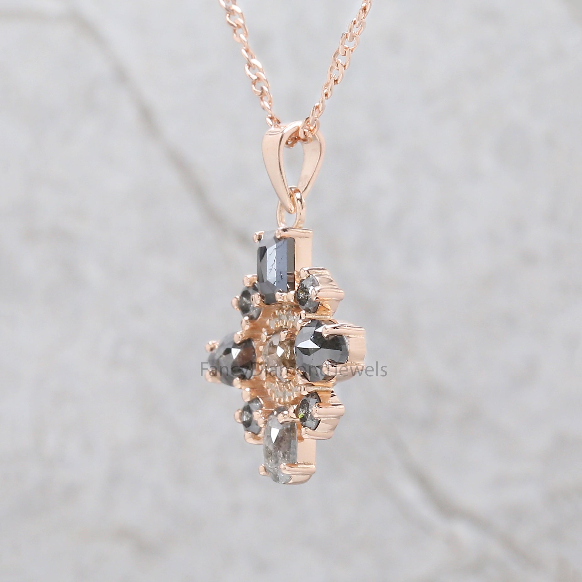 Mix Shape Salt And Pepper Diamond Pendant, Unique Diamond Pendant, Salt And Pepper Mix Shape Diamond Pendant, Dangling Pendant, KDN1485