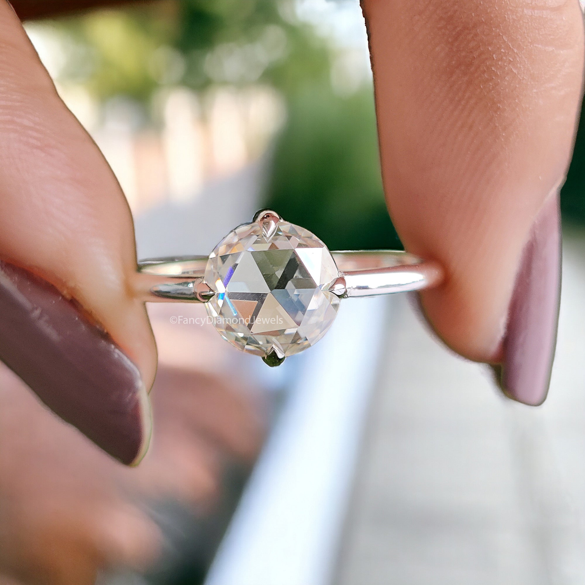 1.00 CT Round Rose Cut Colorless Moissanite Pointed Prong Simple Solitaire Engagement Ring Wedding Ring Anniversary Ring Bridal Ring FD22