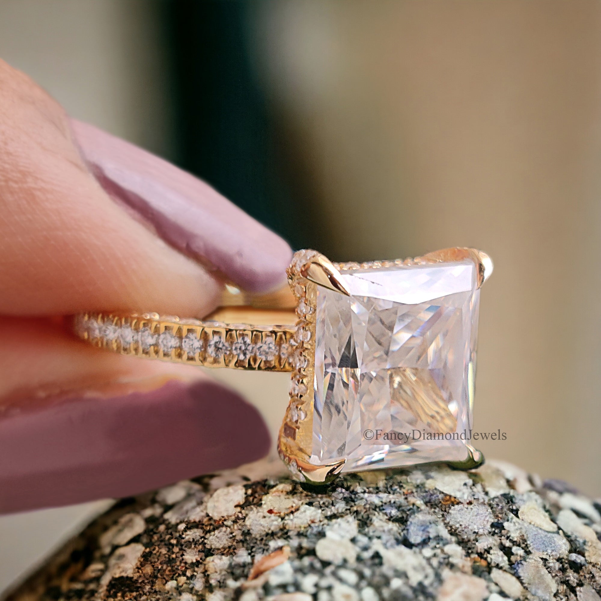 Hidden Halo Ring 3.00 CT Princess Moissanite Engagement Ring Three Row Pave Set Ring Women Wedding Ring Anniversary Gift Ring For Her FD214