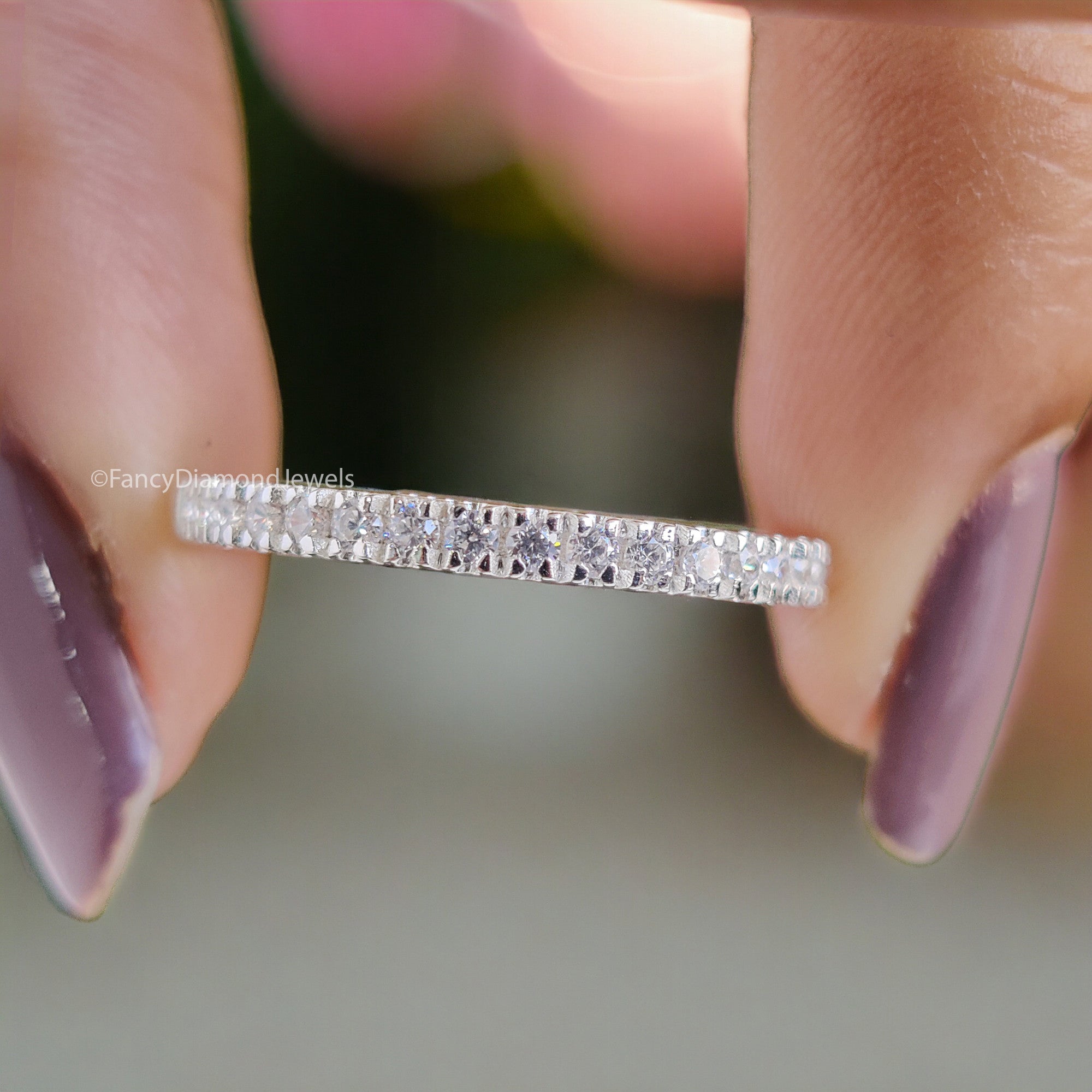 Round Brilliant Cut Colorless Moissanite Band 1.50/1.70/2.0 MM Eternity Wedding Band Half Eternity Anniversary Gift for Her Bridal Band FD09