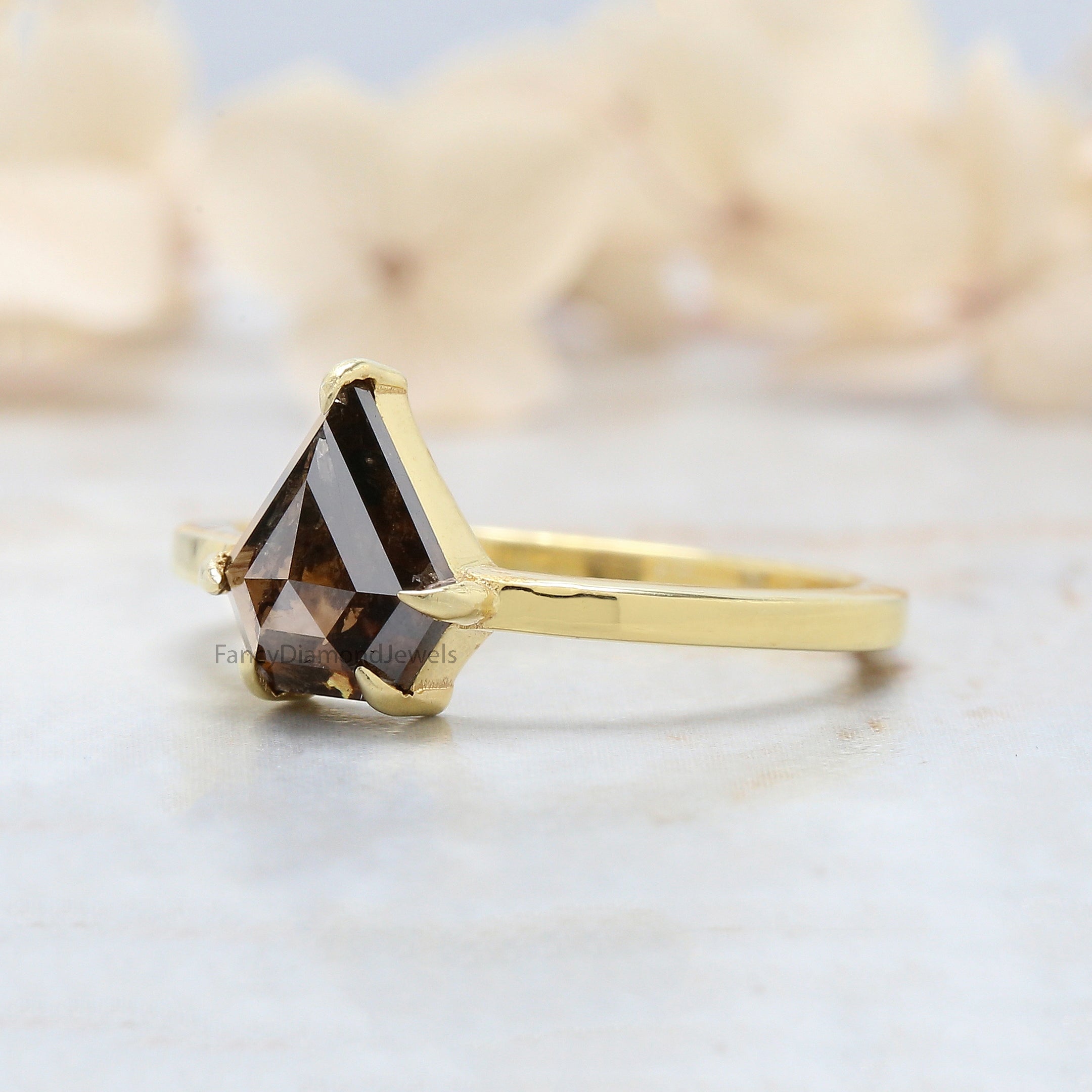 Shield Brown Color Diamond Ring 1.39 Ct 8.60 MM Shield Cut Diamond Ring 14K Solid Yellow Gold Silver Engagement Ring Gift For Her QN8853