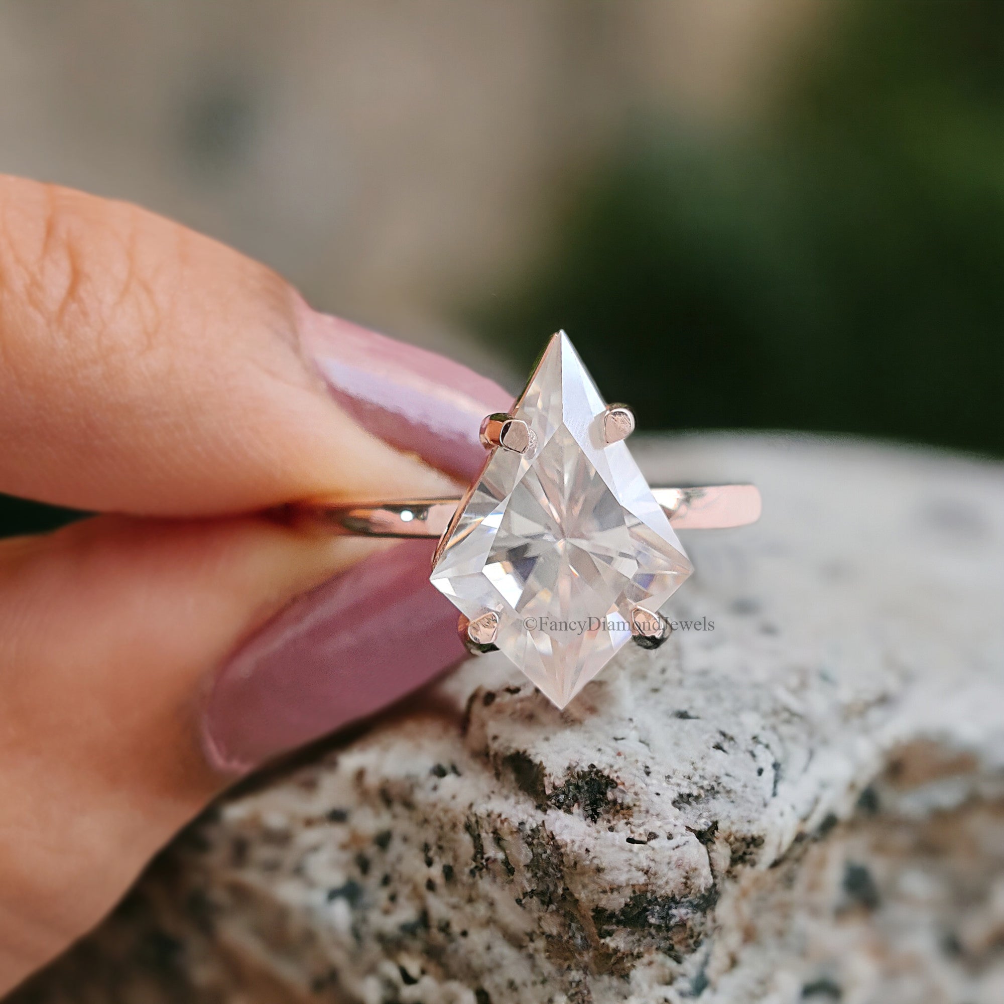 2.35 CT Kite Shape Colorless Moissanite Ring Antique Shape Tab Prong Engagement Ring Prong Set Wedding Ring Anniversary Gift For Her FD158