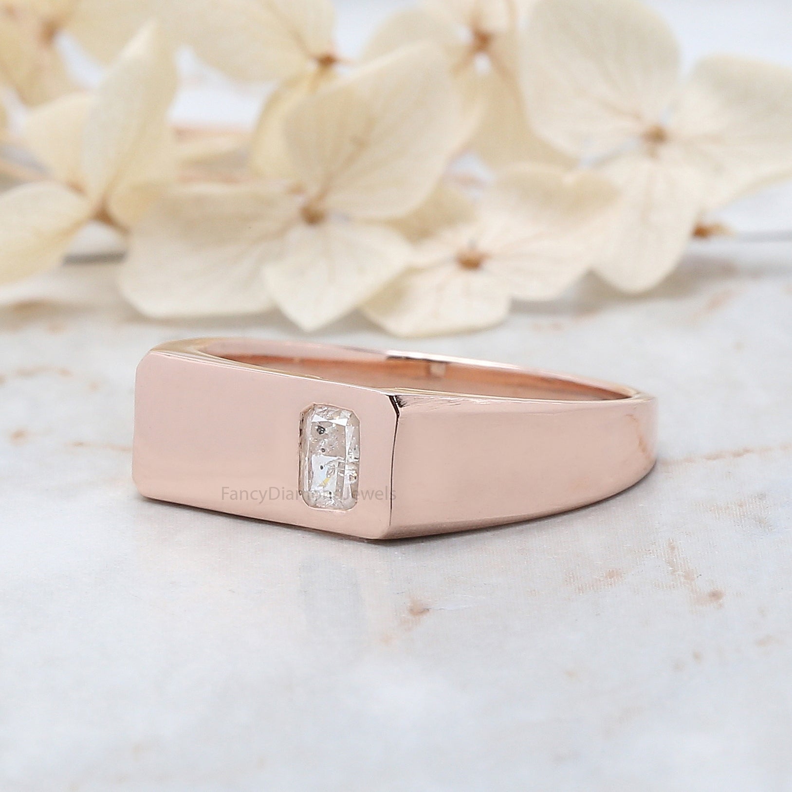 Emerald Diamond Band, Emerald Engagement Band, Grey Color Emerald Diamond Band, Emerald Solitaire Band, Emerald Grey Diamond Band, KDN7497