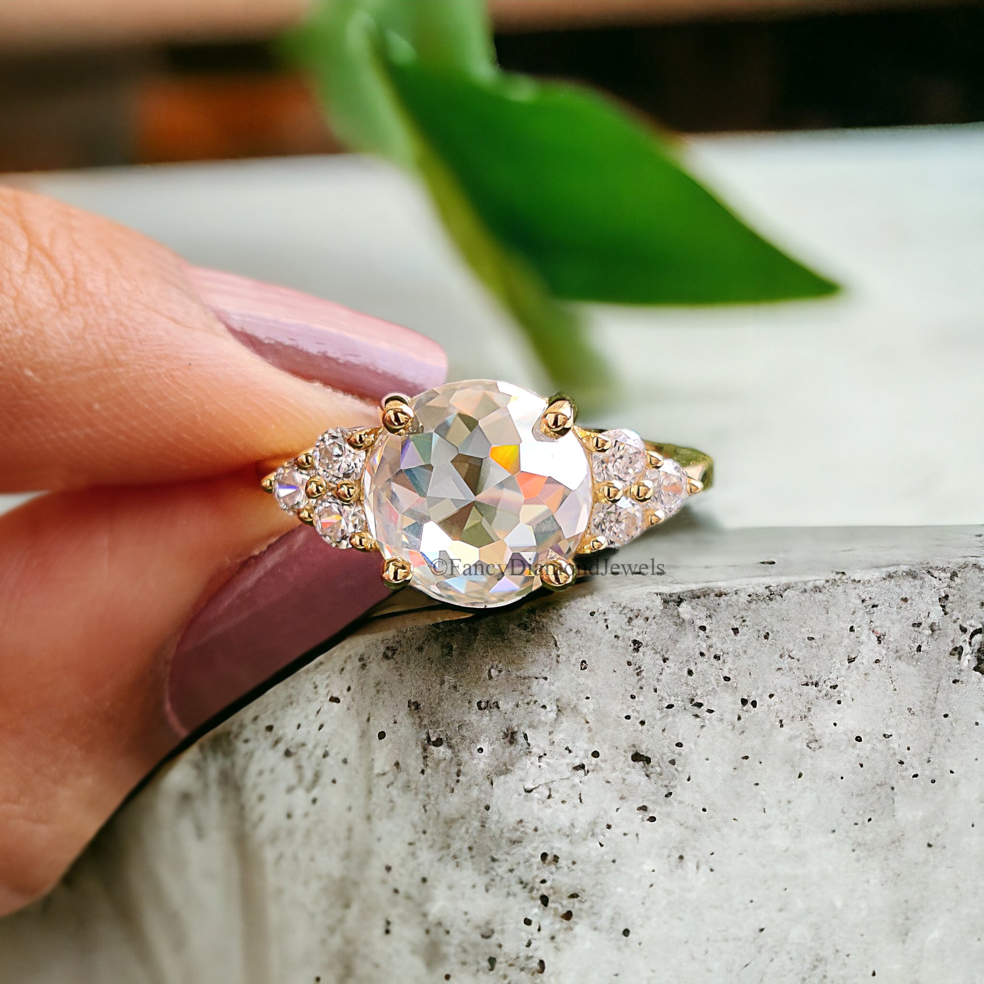 2.65 CTW Round Rose Cut Colorless Moissanite Ring Vintage Engagement Prongs Wedding Ring Anniversary Gift Designer Style Gold Ring FD156