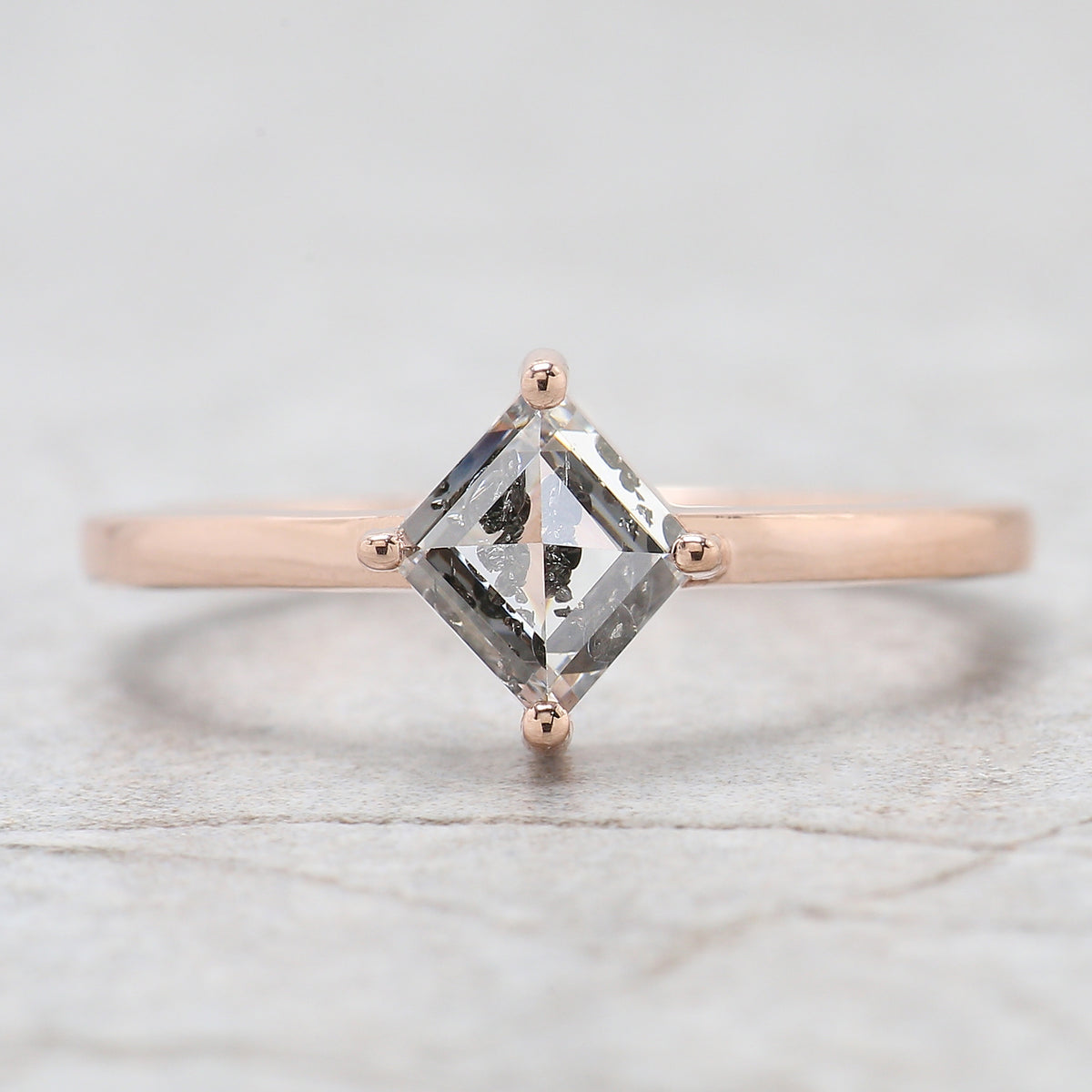 Kite Cut Salt And Pepper Diamond Ring 1.07 Ct 7.44 MM Kite Diamond Ring 14K Solid Rose Gold Silver Kite Engagement Ring Gift For Her QL2677