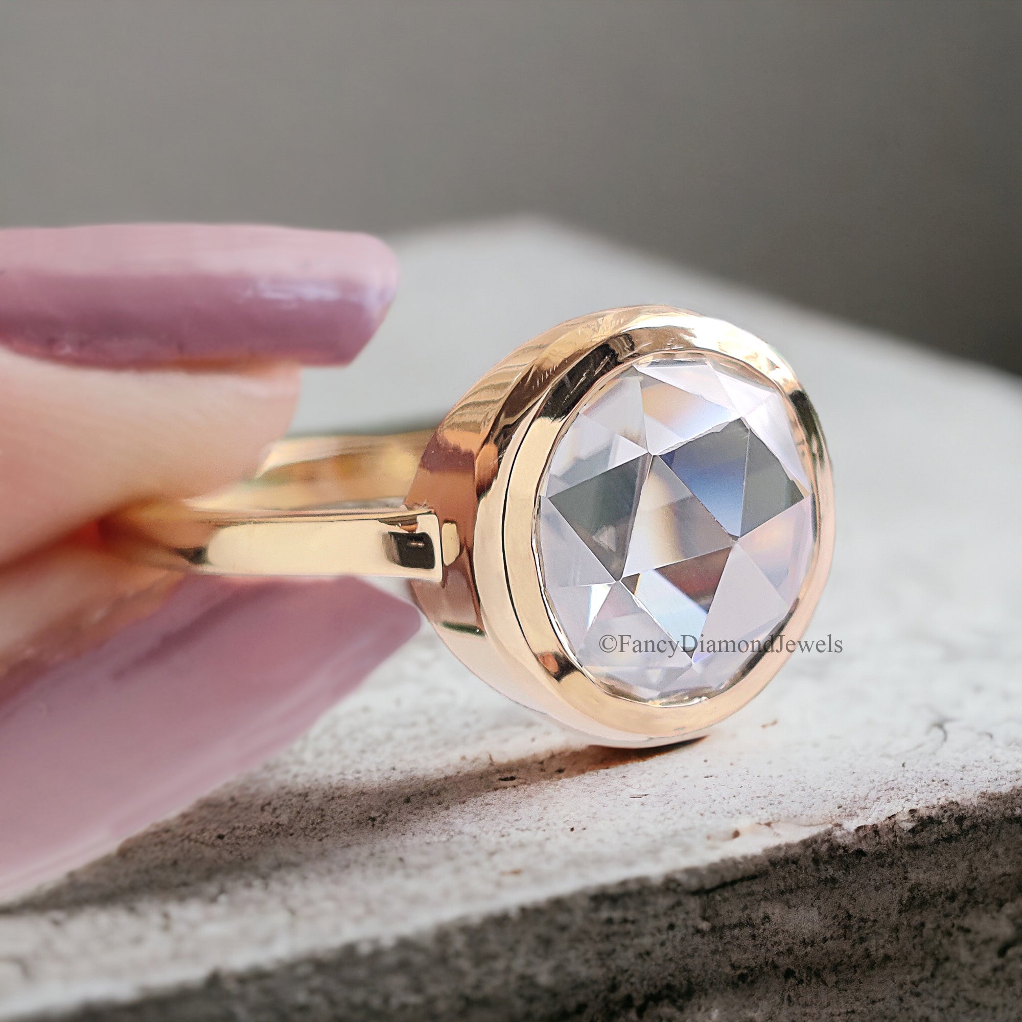 Singular Bezel Set Round Rose Cut Moissanite Engagement Ring 2.65 CT Round Rose Cut Classic Simple Solitaire Moissanite Wedding Ring FD203