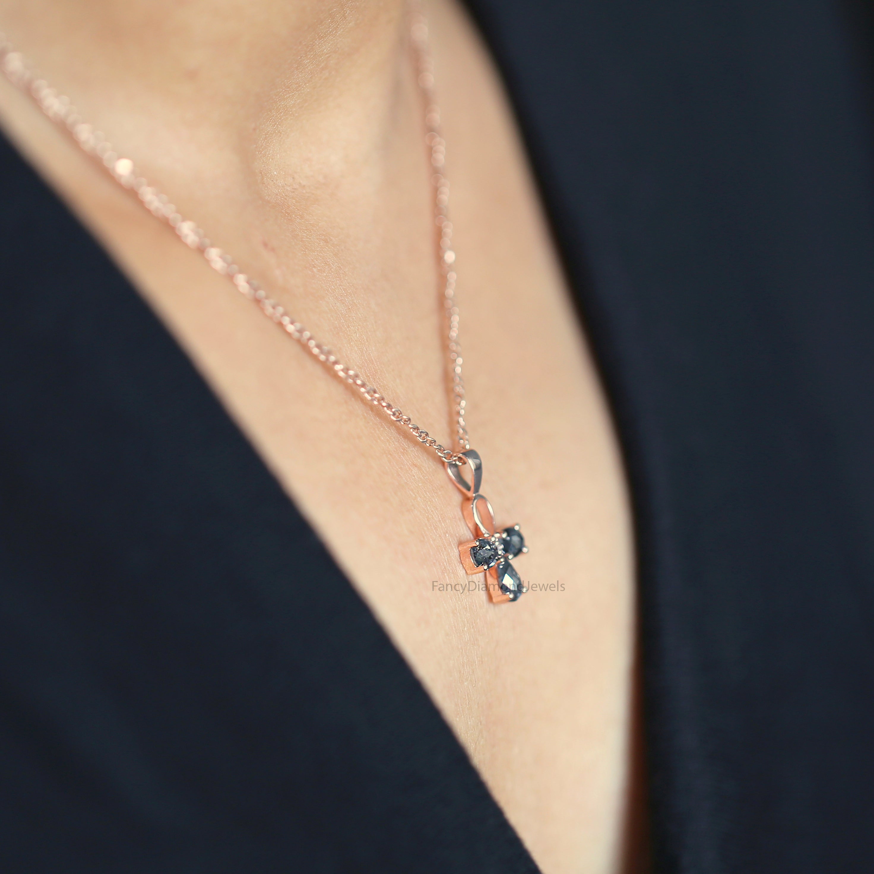 Mix Shape Salt And Pepper Diamond Pendant Engagement Wedding Gift Pendant 14K Solid Rose White Yellow Gold Pendant 0.81 CT KDL2446