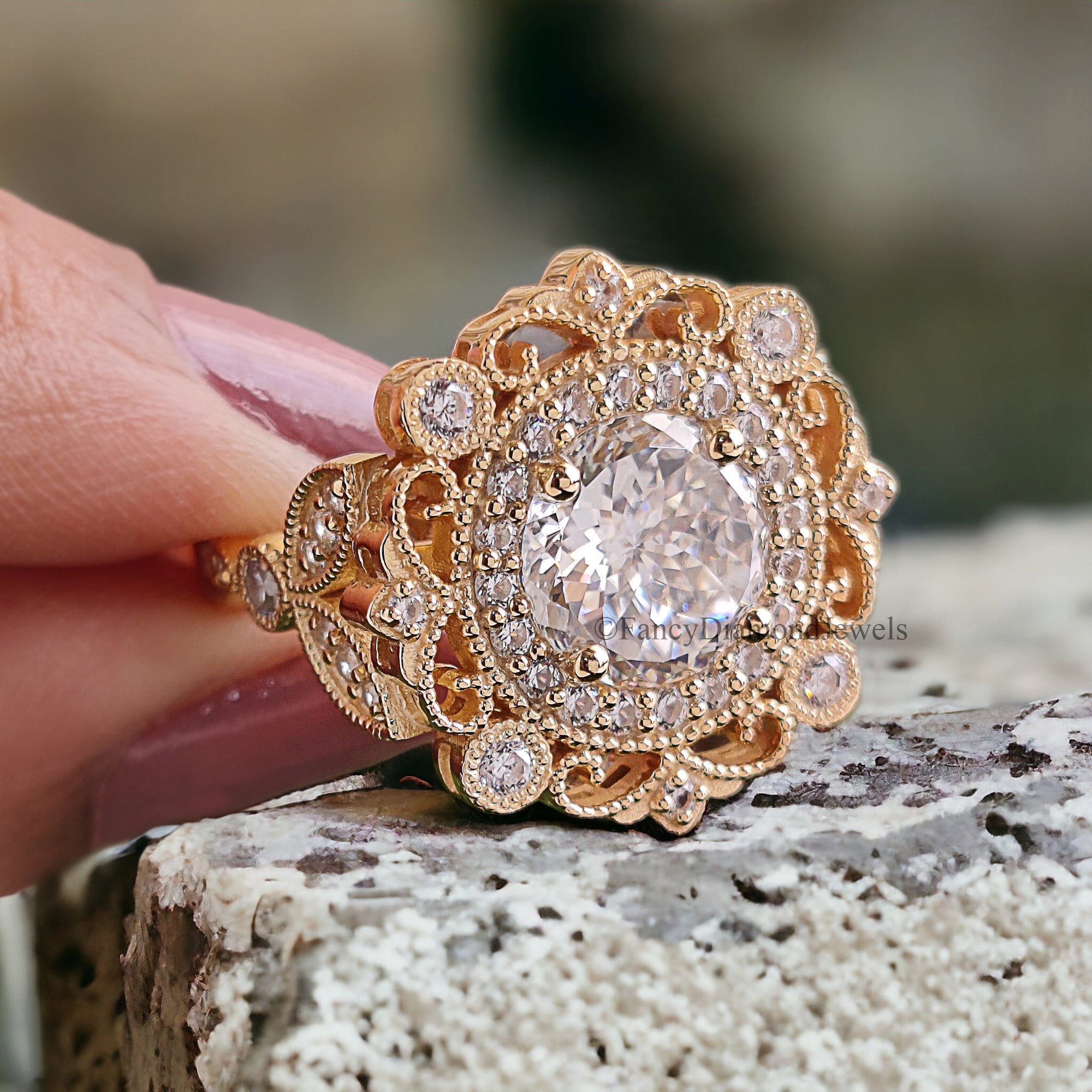 Vintage Filigree Engagement Ring Handmade Portuguese Cut Moissanite With Halo Design Perfect For Luxury Wedding Anniversary Gifts FD218