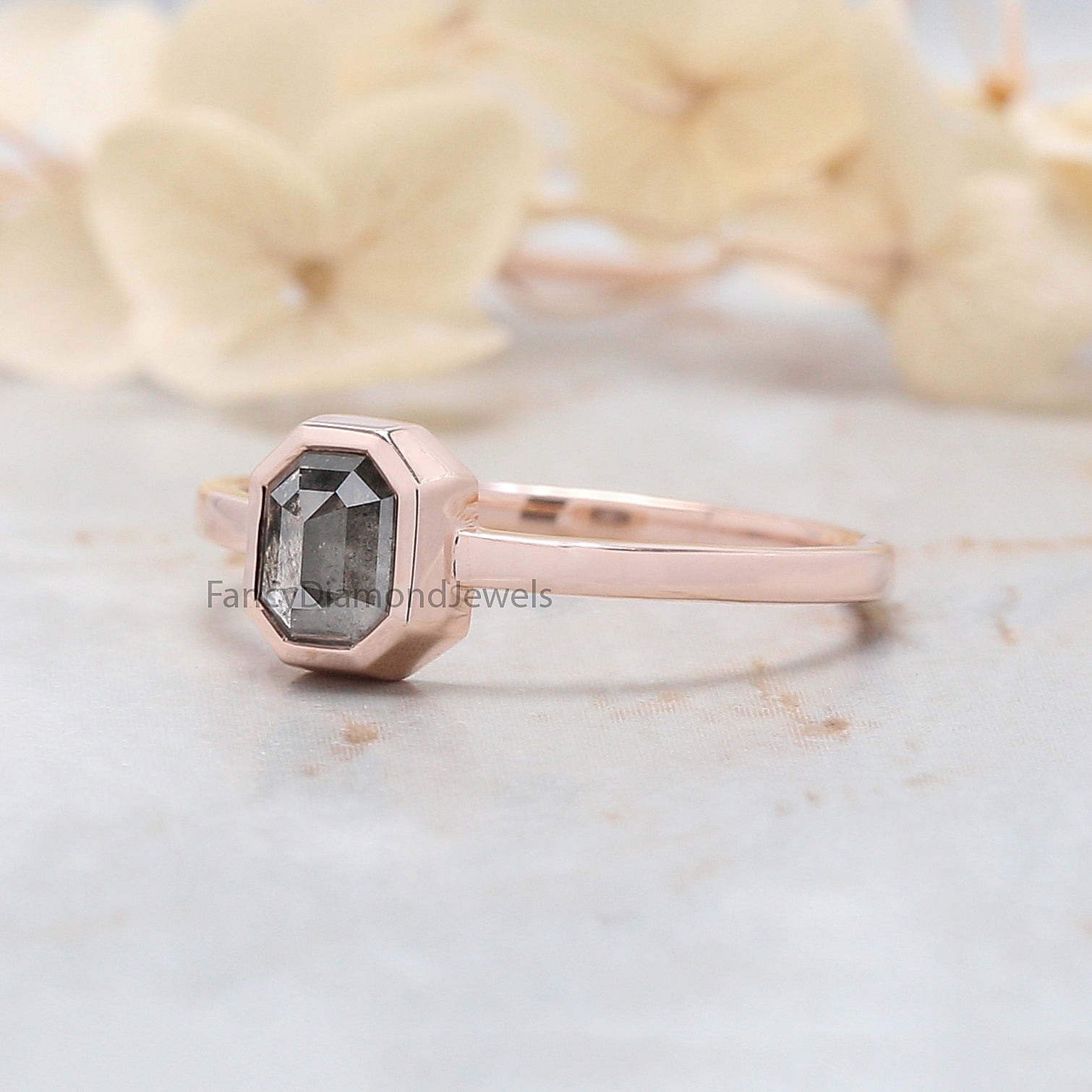 Emerald salt and pepper Diamond Ring, Salt and pepper Emerald Diamond Engagement Ring, Emerald Diamond Ring, Emerald Shape Ring, KD1147