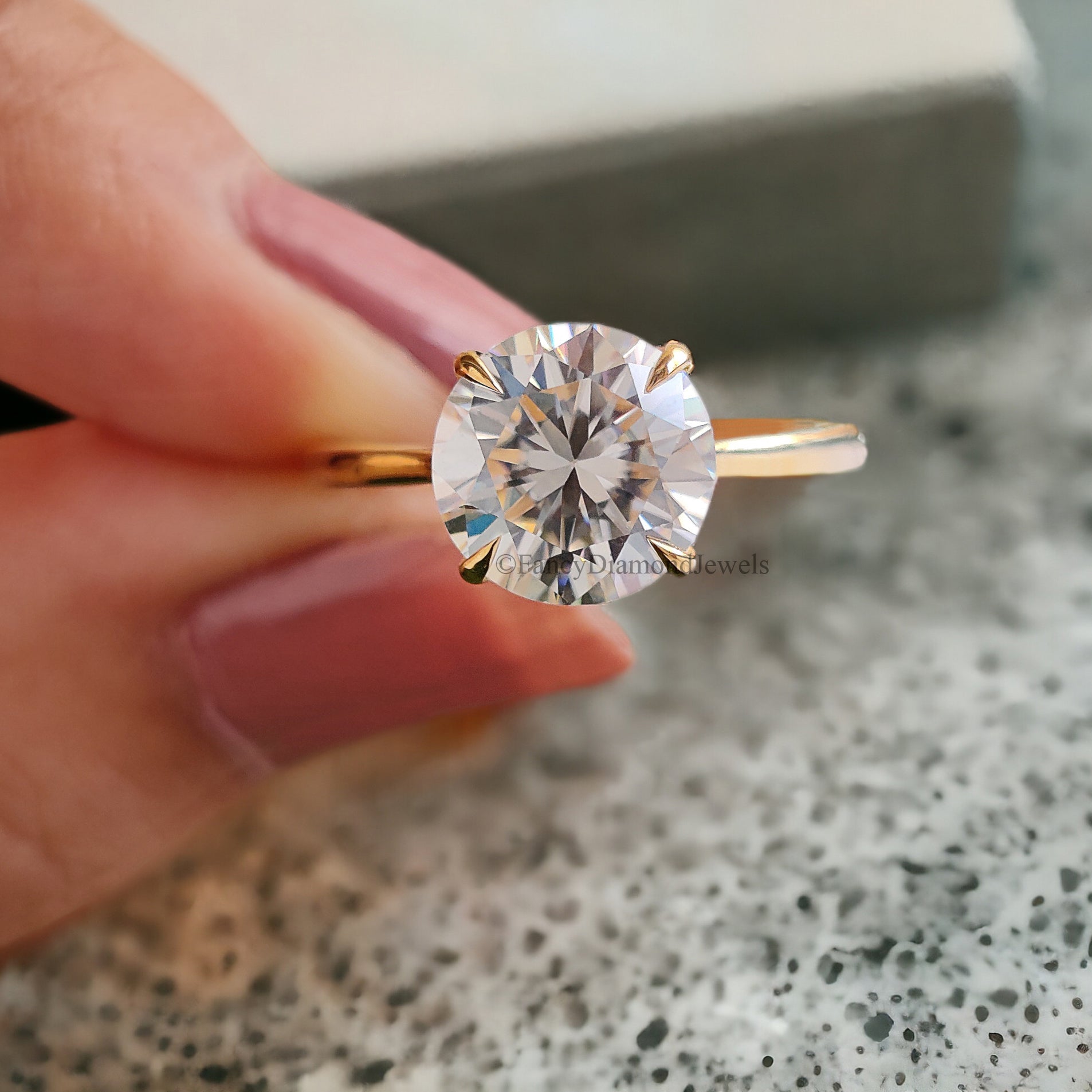 Round Moissanite Bridal Ring Colorless Moissanite Wedding Ring Solid Gold Anniversary Band Solitaire Moissanite Engagement Ring Set FD146