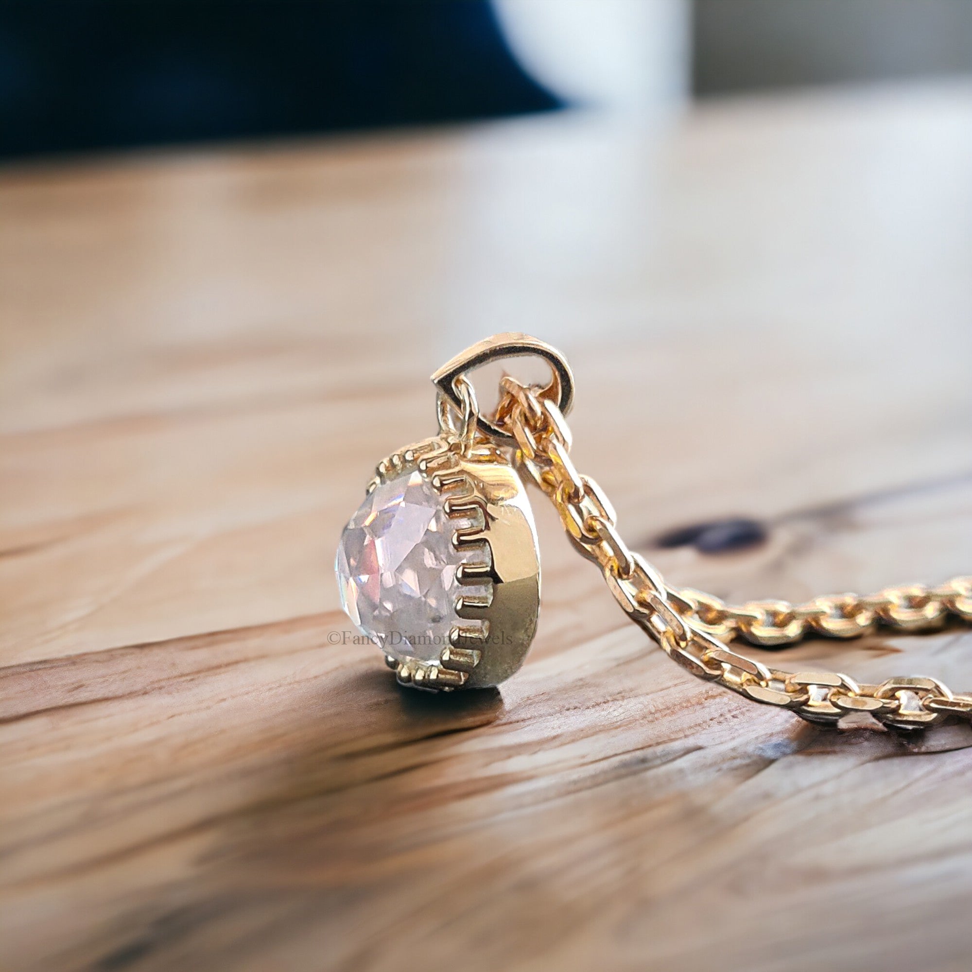 Antique Rose Cut Pendant 2.00 CT Round Rose Cut Colorless Moissanite Pendant Pendant For Women Bezel Set Milgrain Pendant Gift for Her FD136