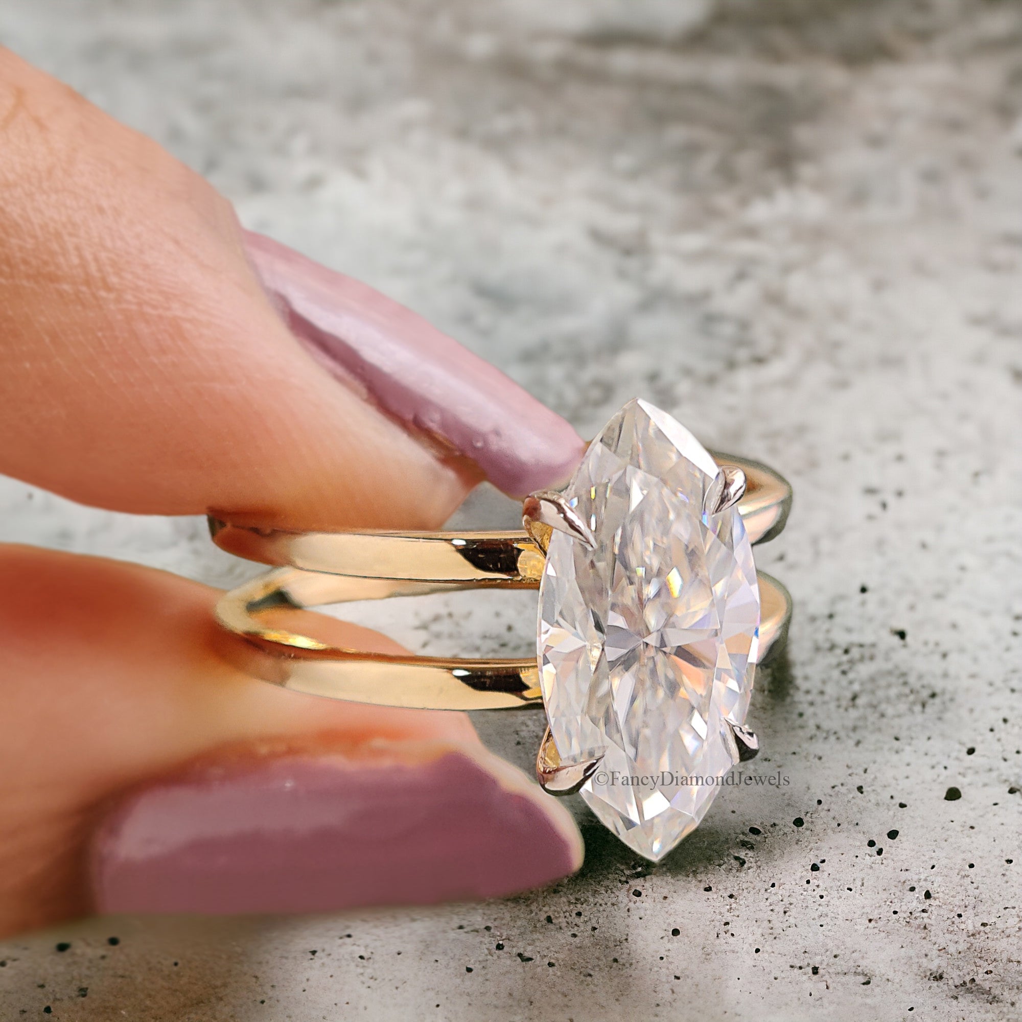 2.15 CT Marquise Cut Colorless Moissanite Dual Shank Engagement Ring Solitaire Ring Wedding Ring Designer Bridal Ring Anniversary Gift FD211