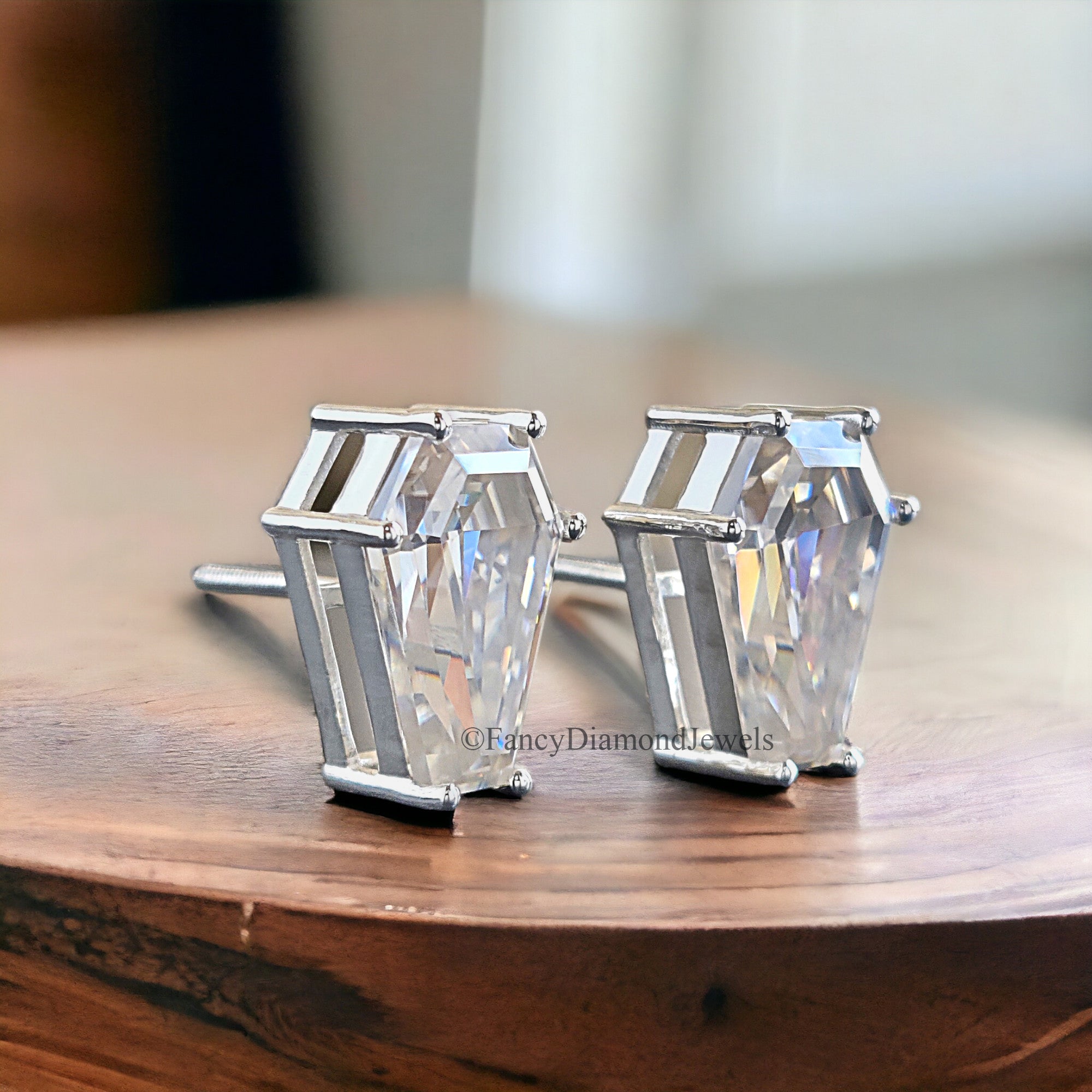 Moissanite Diamond Stud Earrings Coffin Cut Moissanite Earrings 8.35 TW Colorless Moissanite Screw Back Earrings Gift for Women FD59
