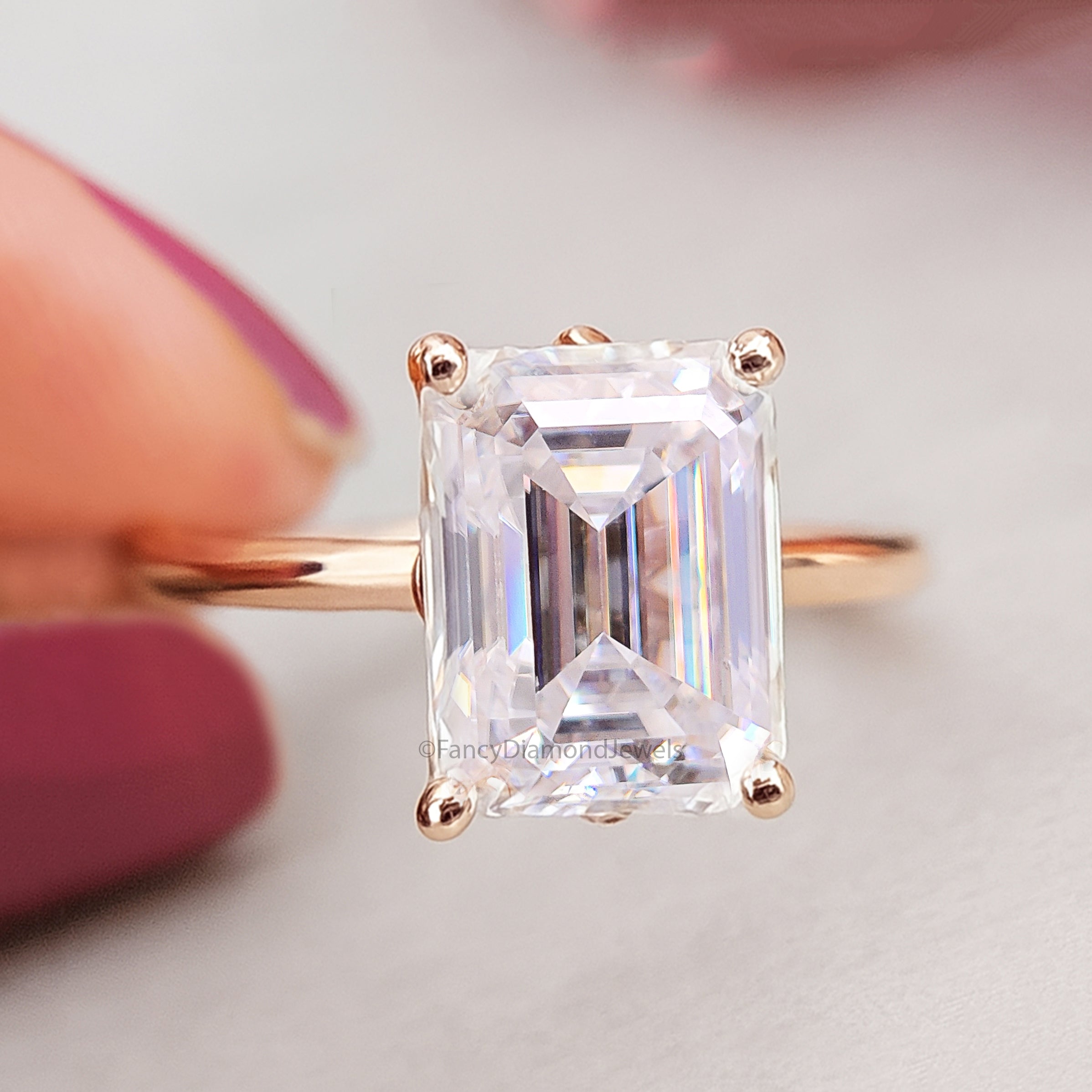 2.55 CT Emerald Cut Lab Grown Diamond Engagement Ring Emerald Diamond Statement ring Prong Set Floral Set Emerald Ring for Her FD476